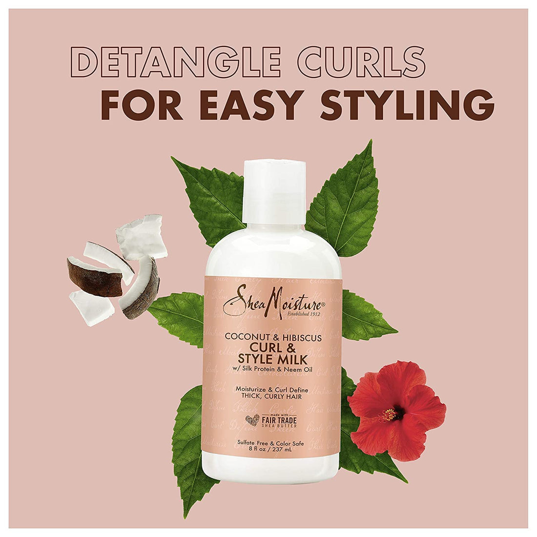 Shea Moisture Coconut & Hibiscus Curl & Style Milk, 8 Fl Oz (Pack of 2)
