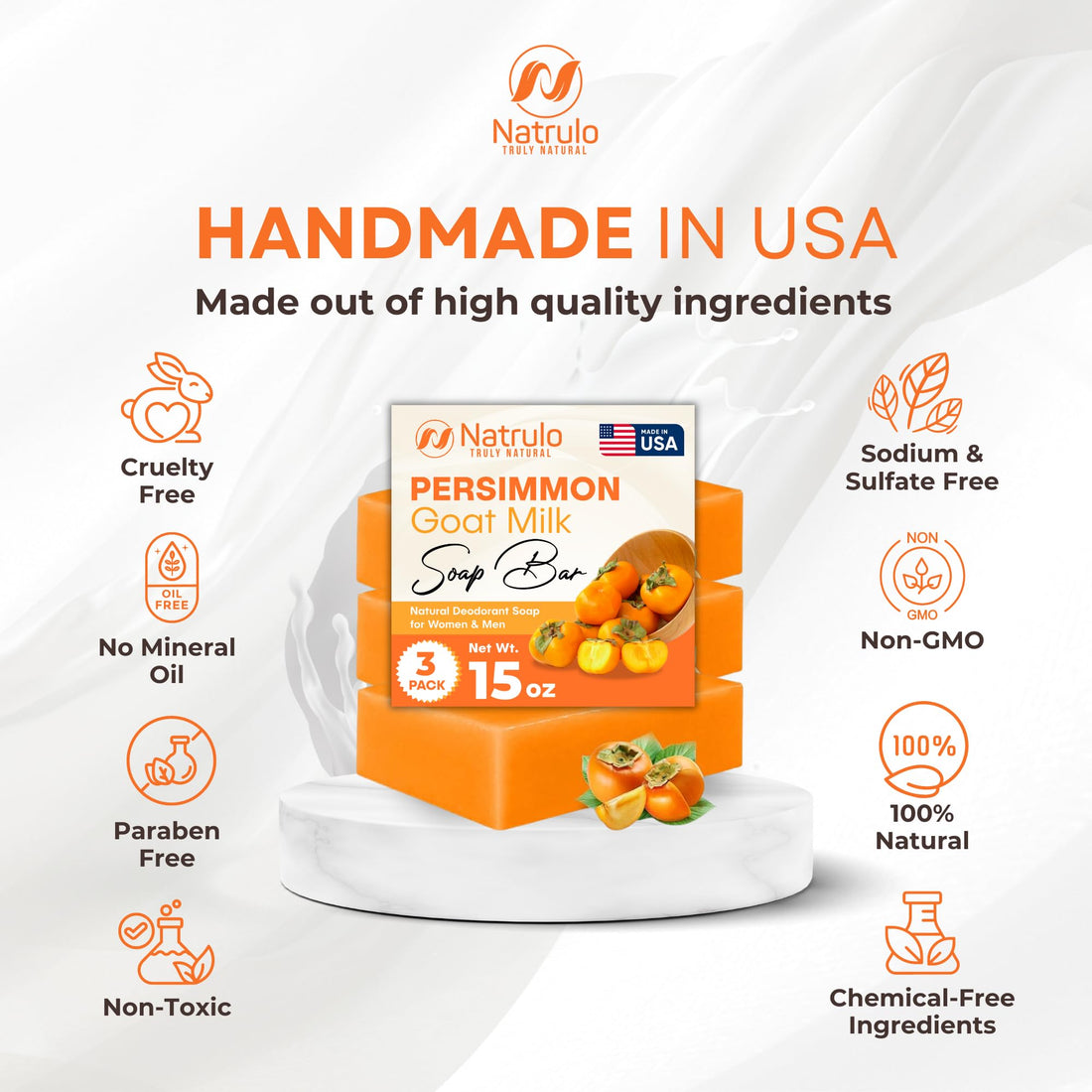 Persimmon Soap Bar for Body Odor Control – Purifying Deodorizing Body Wash with Goat Milk for Eliminating Body Odor – Great for Skin Brightening, Natural Deodorant Soap for Men & Women