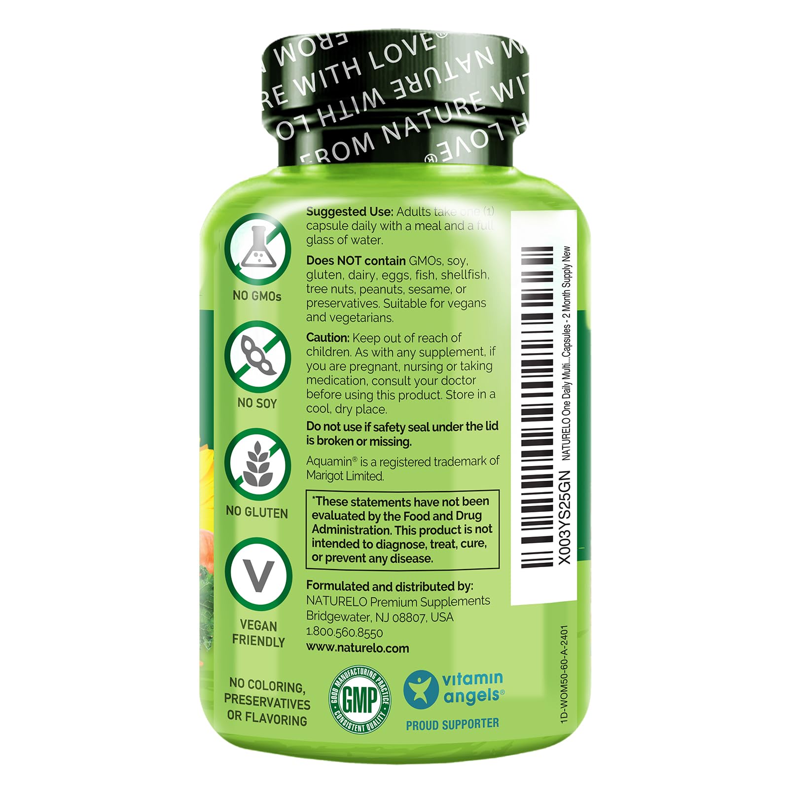 NATURELO One Daily Multivitamin for Women 50+ (Iron Free) - Menopause Support for Women Over 50 - Whole Food Supplement - Non-GMO - No Soy - 60 Capsules - 2 Month Supply