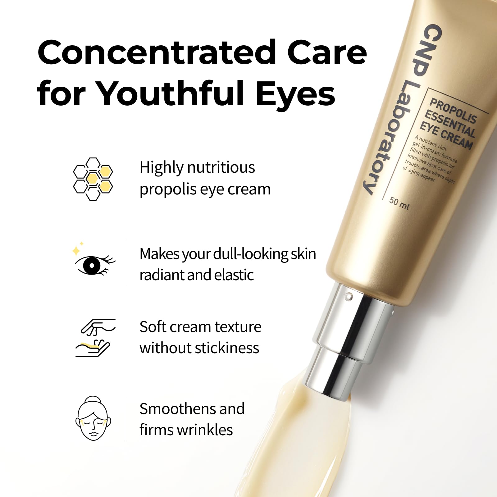 CNP Propolis Eye Cream (1.7 fl.oz / 50ml) - Nourishing Eye Cream with Propolis Extract, Ceramide, Lightweight Cream Texture, Firming Wrinkles, Gifts for Women, Korean Skin Care
