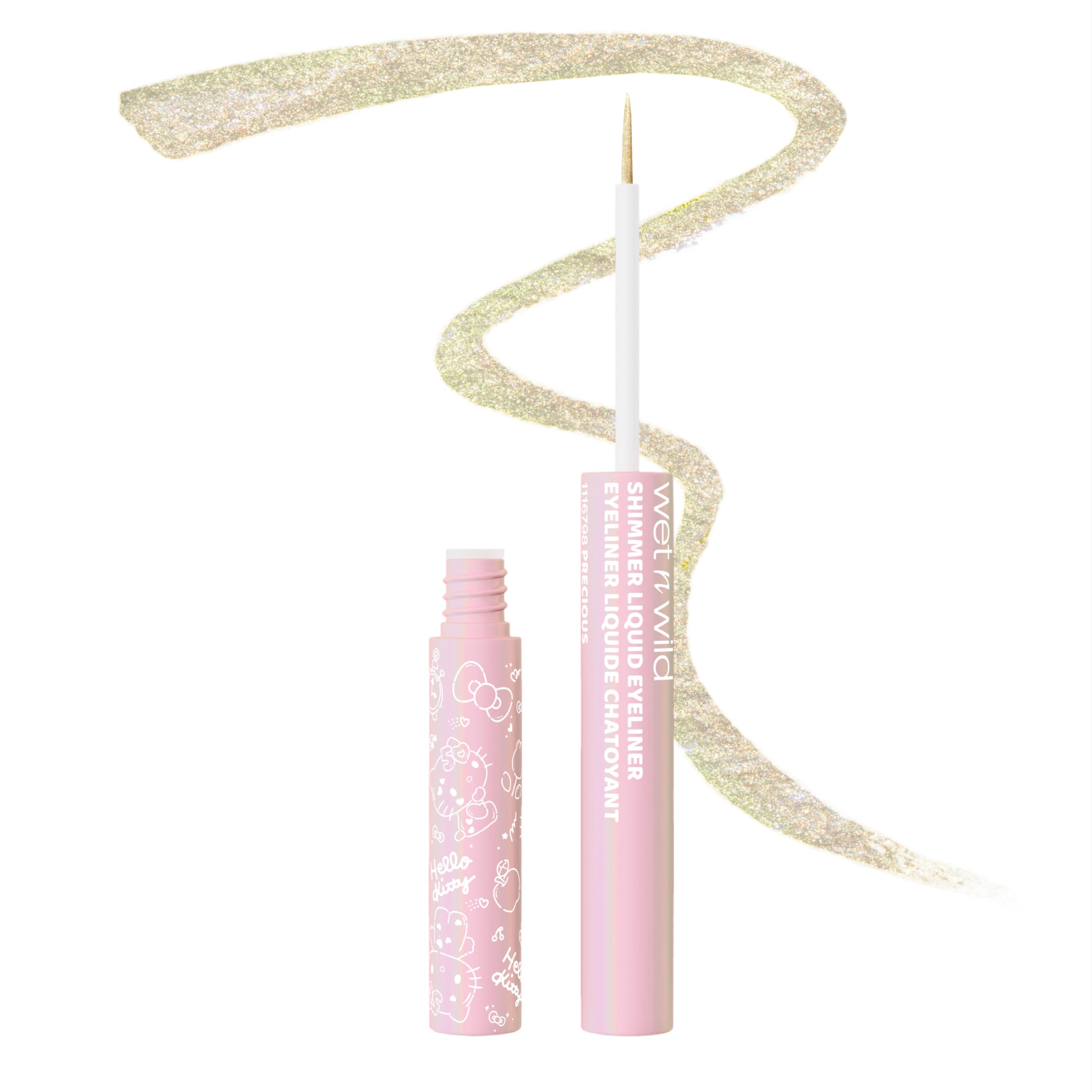 wet n wild Hello Kitty Shimmer Liquid Eyeliner, Richly Pigmented Iridescent Pearl Particles, Smooth & Easy Brush Application, Cruelty-Free & Vegan - Precious