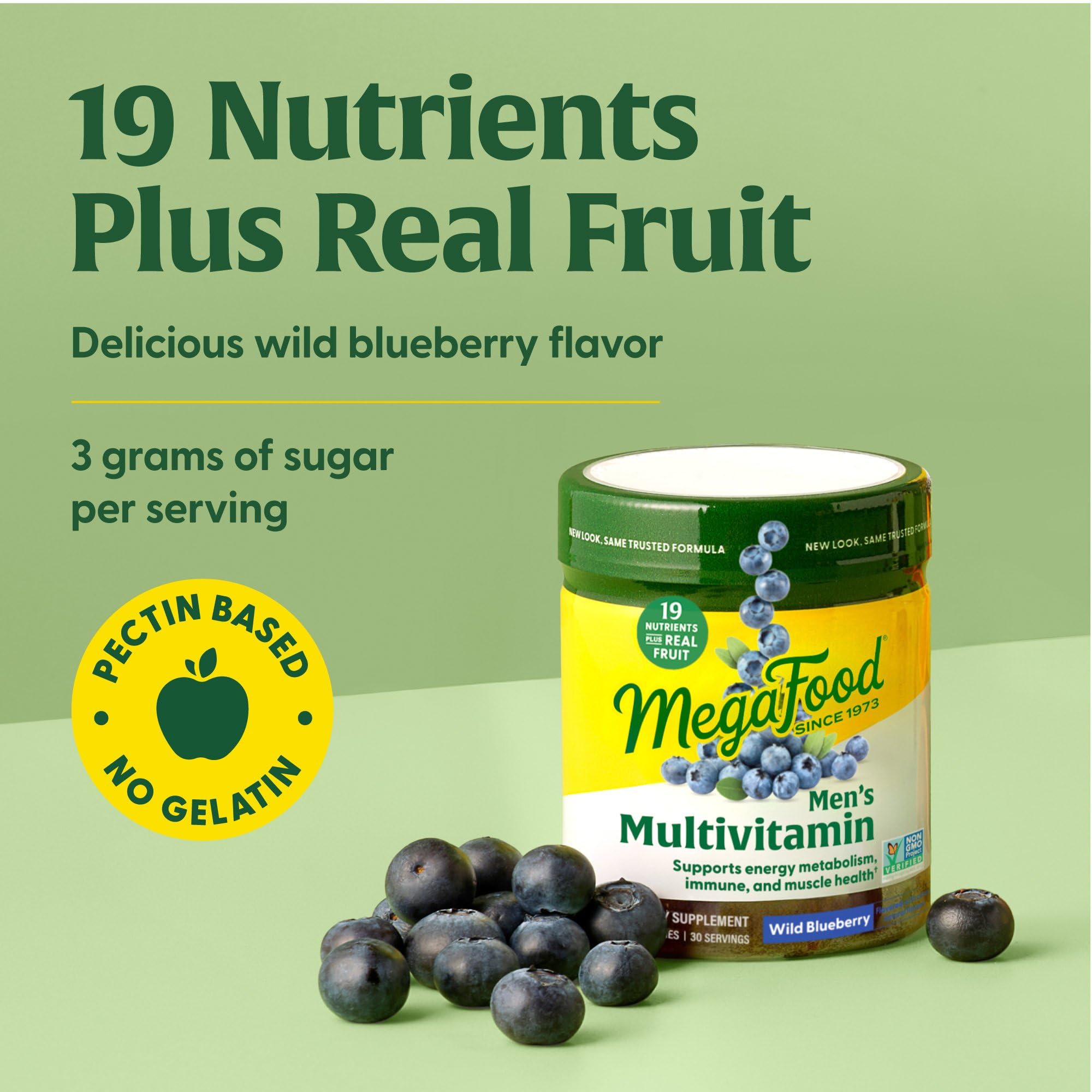 MegaFood Men's Multi - Multivitamin for Men - Gummy Vitamins for Men - Vitamin C, Vitamin D, Zinc, Vitamin B12 & Real Fruit - Immune Support - Vegetarian - Wild Blueberry - 60 Gummies (30 Servings)