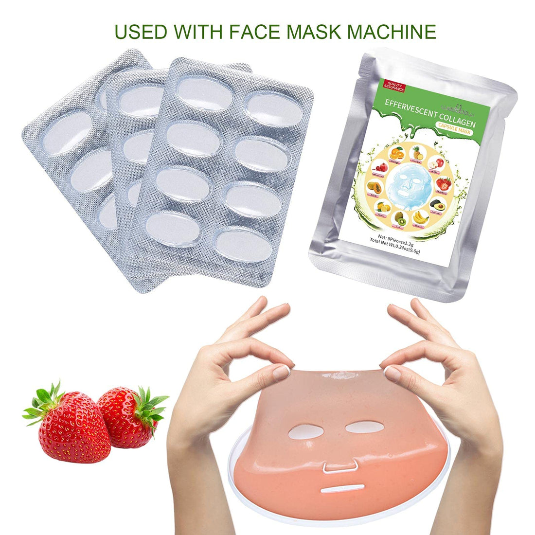 wodabow 32Pcs Collagen Capsule Mask for Face Mask Machine can be used in mask manufacturing machine Effervescent mask for DIY fruit mask machine