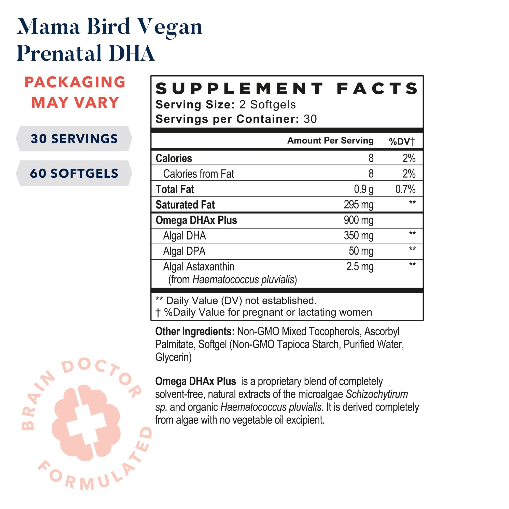 Best Nest Wellness Mama Bird Vegan Prenatal DHA - Brain & Eye Support Supplement for Baby - Vegan Prenatal Supplement with Algae DHA - Nutritional Supplement for Mom - 60 Softgels