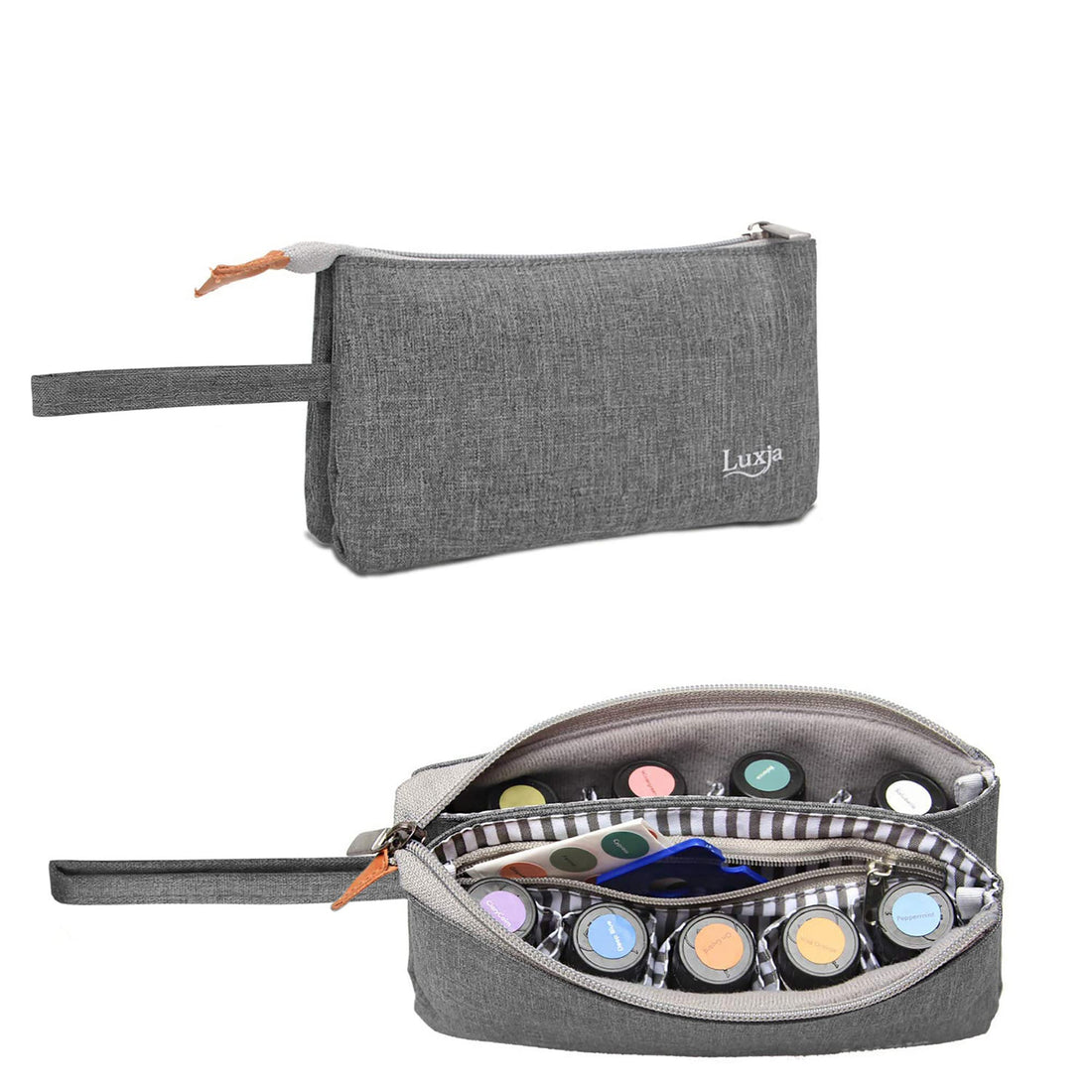Luxja Essential Oil Carrying Bag - Holds 9 Bottles (5ml-15ml, Also Fits for Roller Bottles), Portable Organizer for Essential Oil and Small Accessories, Gray