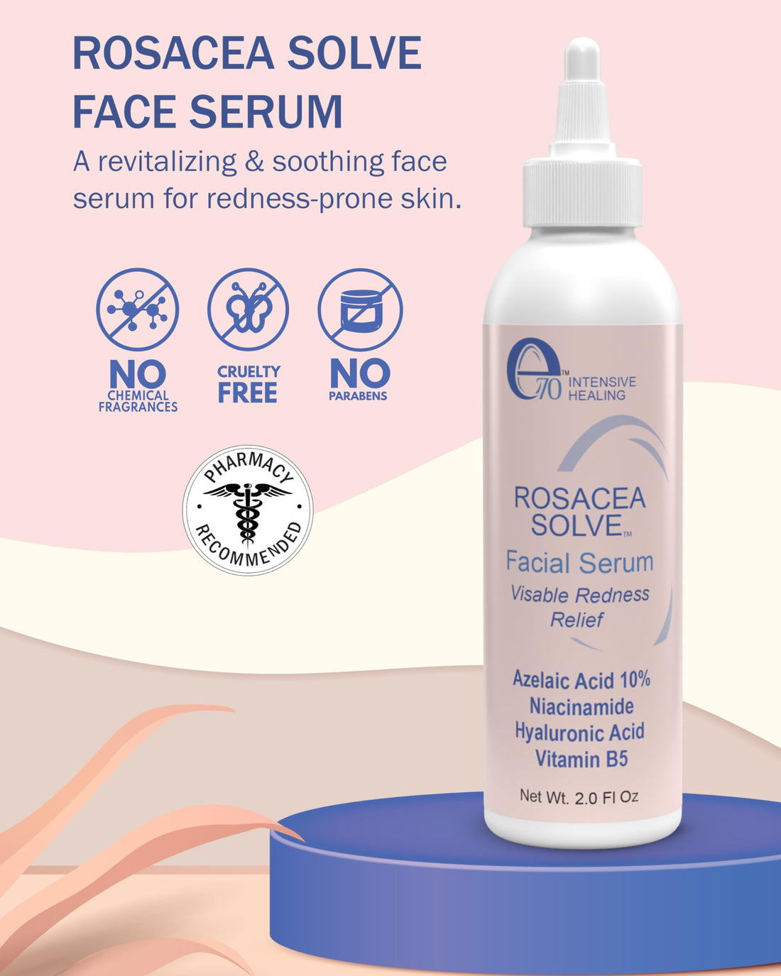 Rosacea Solve Face Serum - Hydrating Serum for Face with 10% Azelaic Acid - Skin Brightening, Pore Minimizer & Redness Corrector for Women & Men by e70, 2 fl. oz