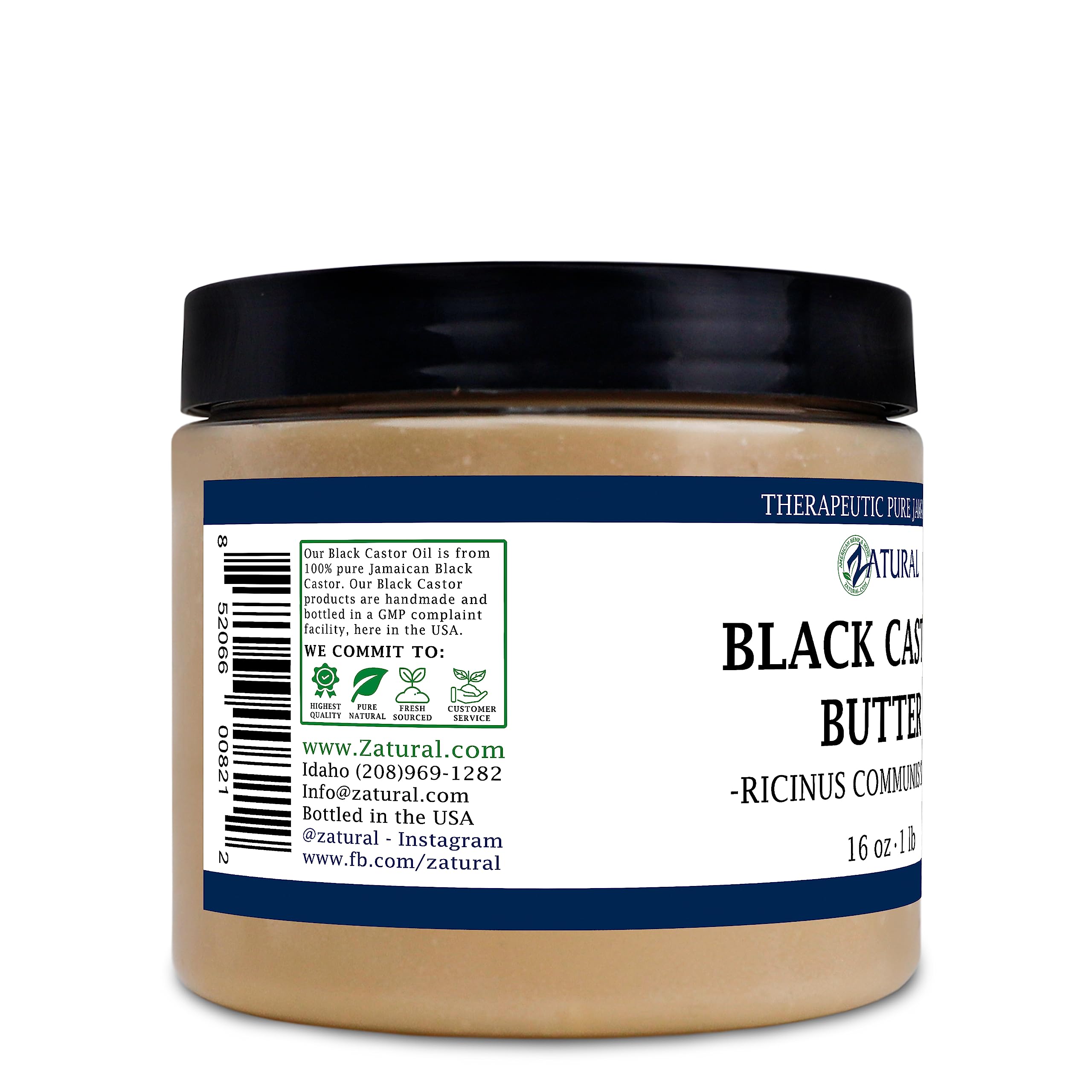 Zatural Organically Grown Black Castor Oil Body & Hair Butter Clean 2 Ingredient Quality Jamaican Black Castor Oil (16 Ounce)