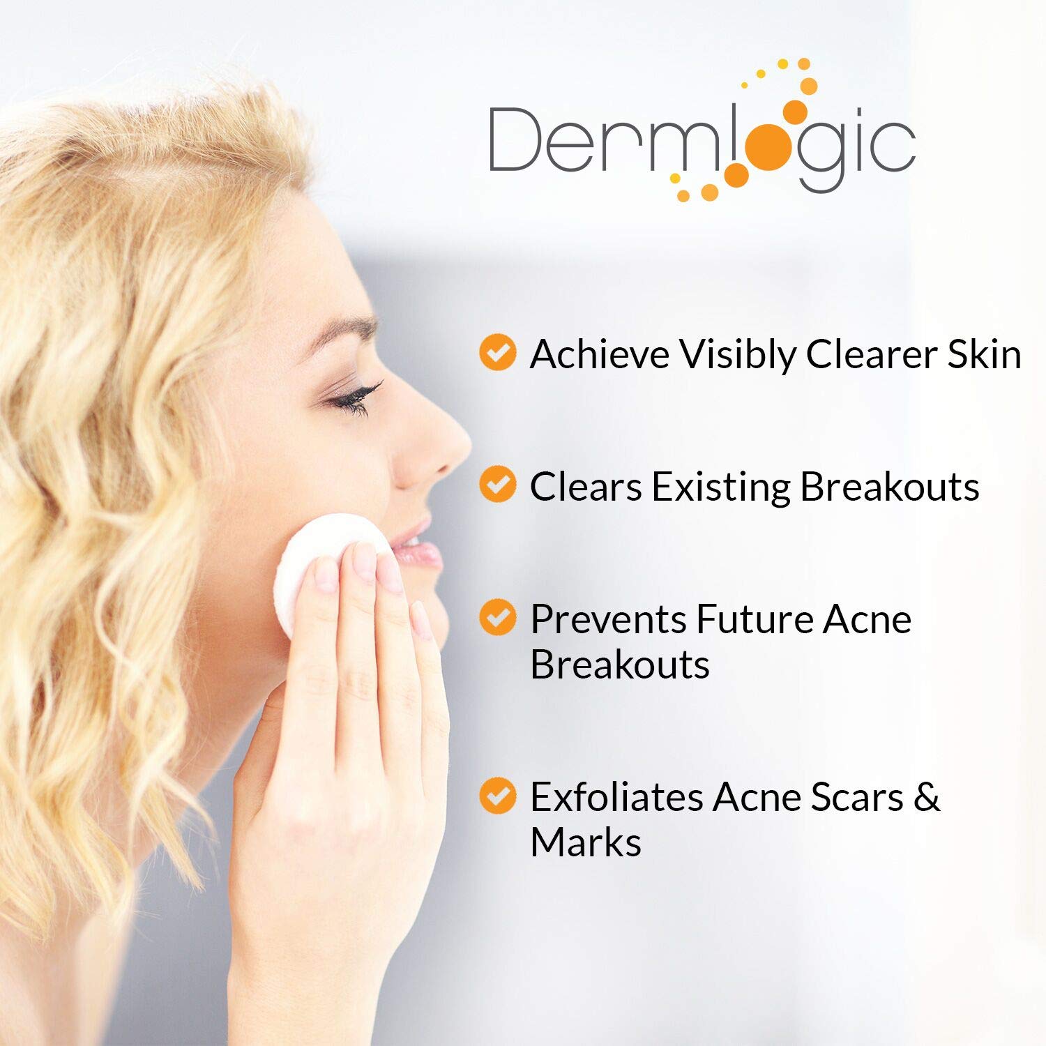 Dermlogic Anti-Blemish Control Pads- Contains Salicylic, Glycolic, Lactic Acid For Face & Body. Clears Away Clogged Pores, Oily Skin & Cystic Breakouts. Removes Dark Spots, Blackhead & White