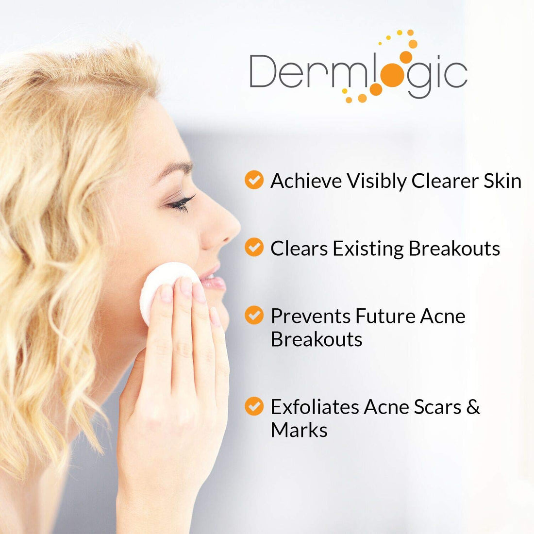 Dermlogic Anti-Blemish Control Pads- Contains Salicylic, Glycolic, Lactic Acid For Face & Body. Clears Away Clogged Pores, Oily Skin & Cystic Breakouts. Removes Dark Spots, Blackhead & White