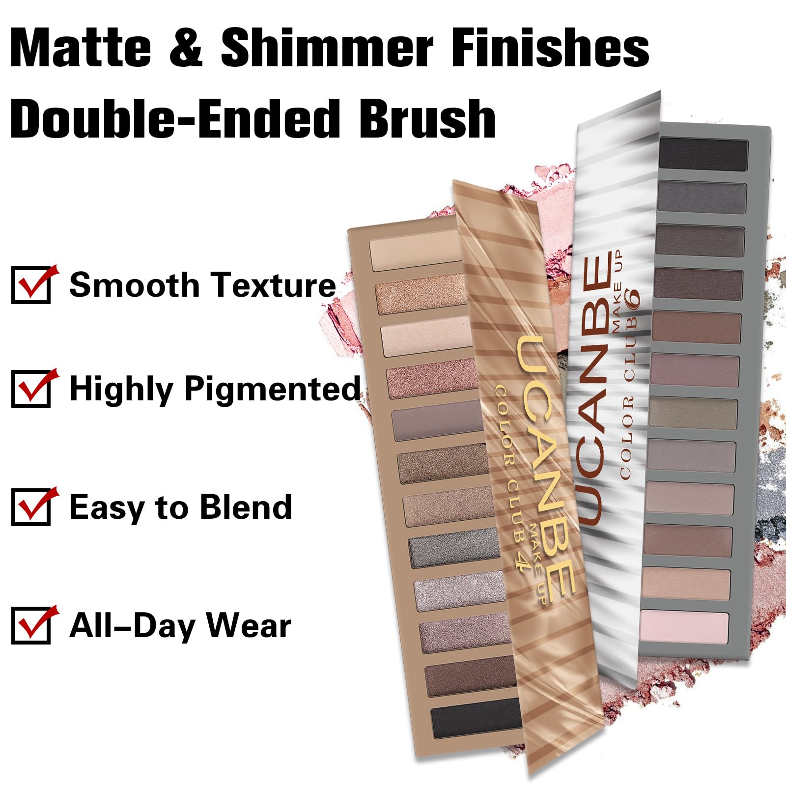 UCANBE 2 PCS Eyeshadow Makeup Palette Kit, 12 Color Naked Nude Eye Shadow Set, Neutral Matte Shimmer Make Up Pallet With Double-Ended Brush, Highly Pigmented Long Lasting Waterproof