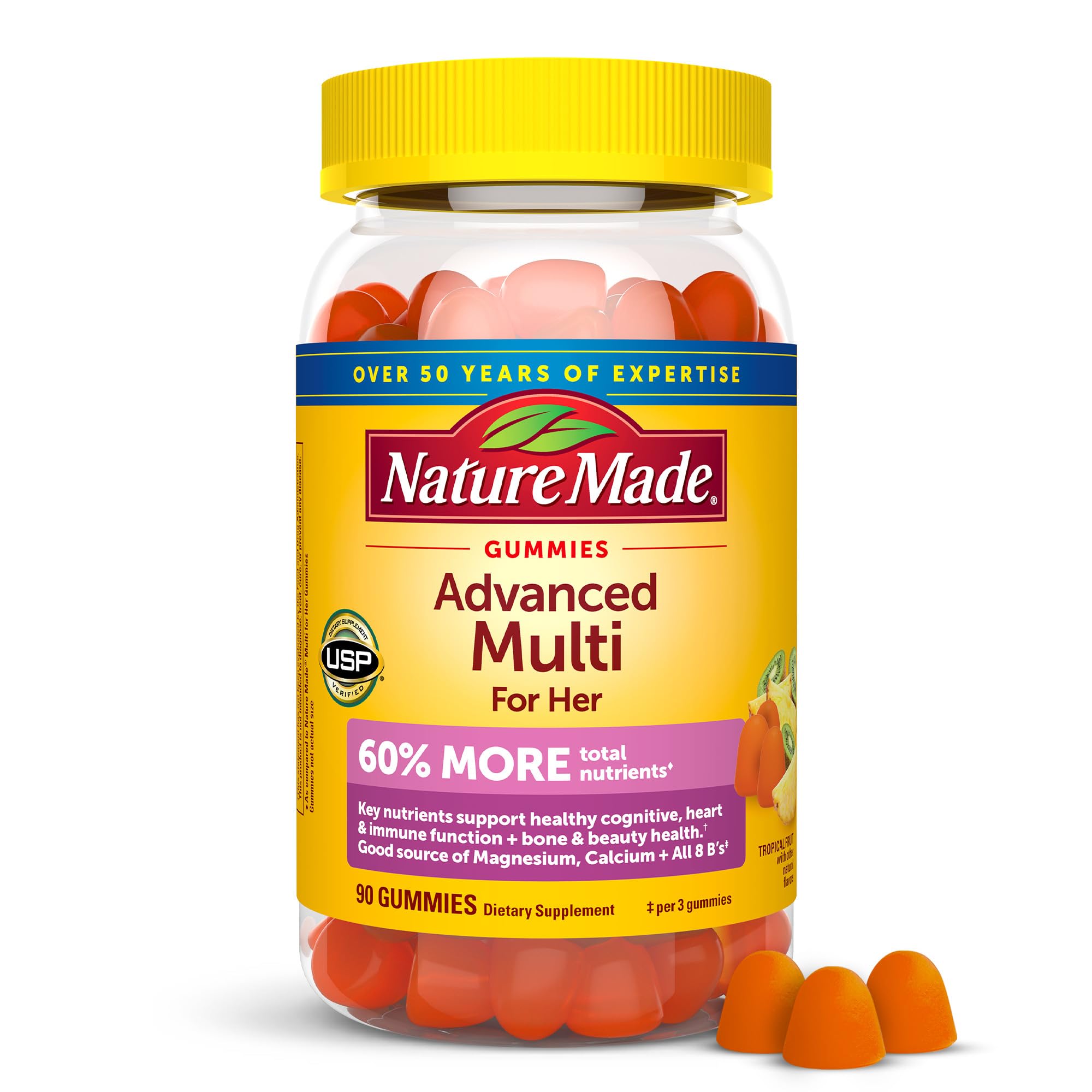 Nature Made Advanced Multivitamin Gummies for Her with Magnesium Citrate, Calcium & All 8 B Vitamins, Multivitamin for Women, 90 Gummies, 30 Day Supply