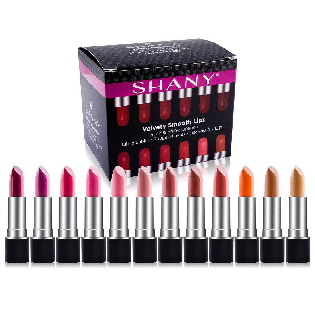 SHANY Slick & Shine Lipstick Set - Set of 12 Famous Colors
