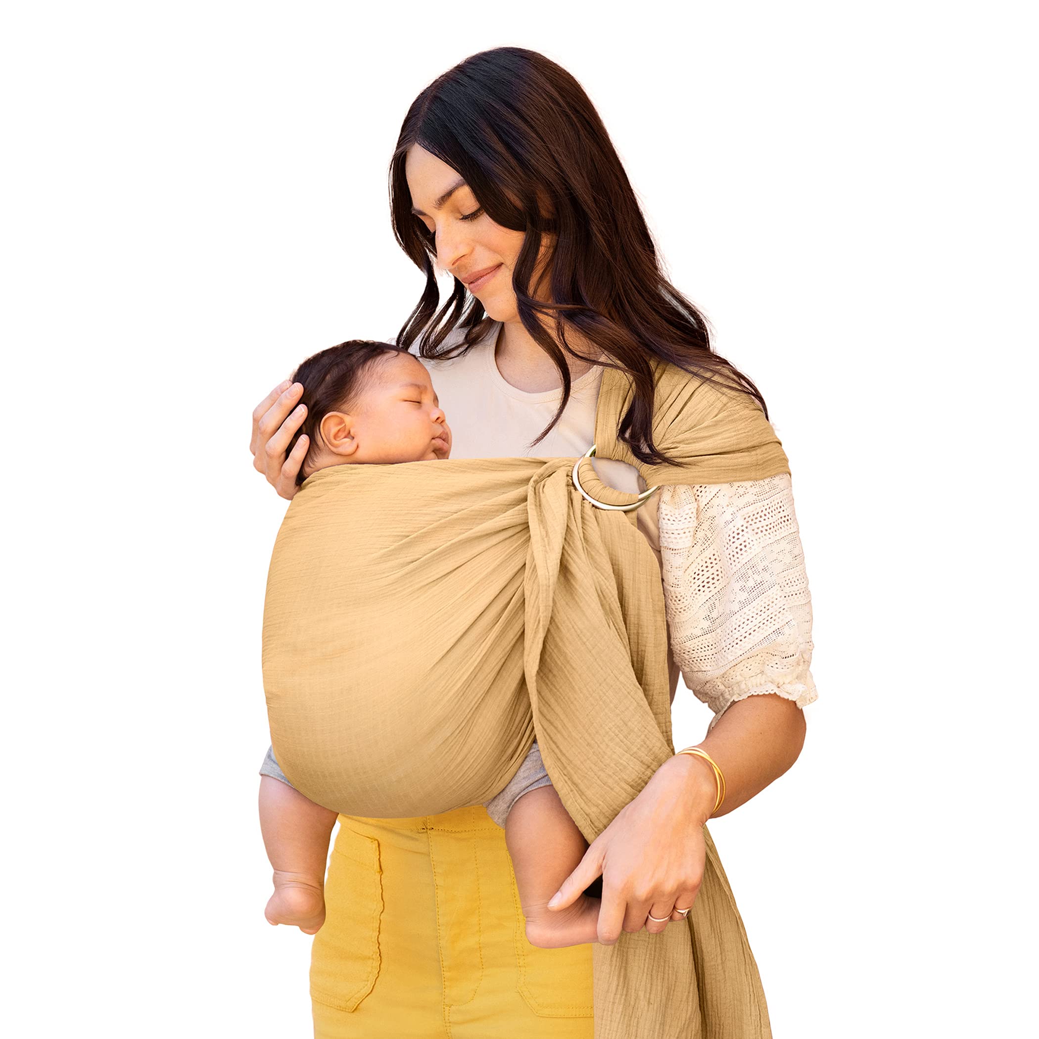 Moby Baby Wrap Carrier Ring Sling for Newborns to Toddlers, Hands-Free, Versatile Support for Moms & Dads, Breathable & Lightweight, Supports Children 8-30 lbs (Saffron)