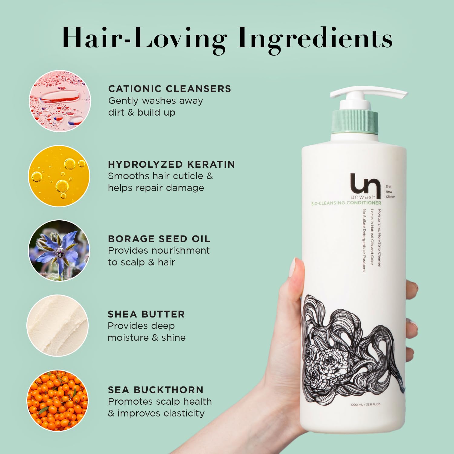 unwash Unwash Bio-Cleansing Conditioner Hair Cleanser: Co-Wash Cleansing & Conditioning, 33.8 oz