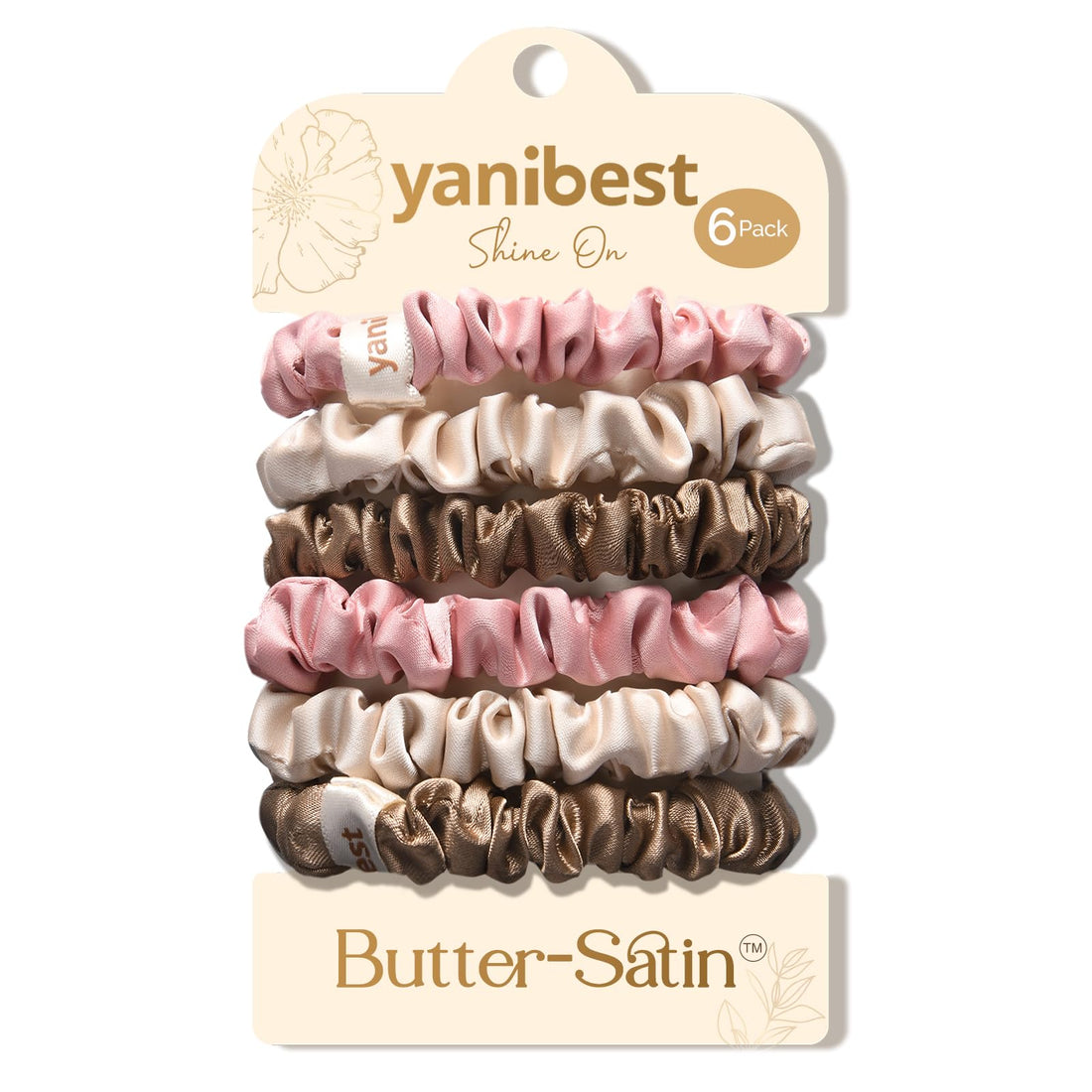 Yanibest 6 Pcs Silk Hair Ties - Satin Scrunchies for Women, Thin Hair Ties, Ponytail Holders Hair Care No Damage