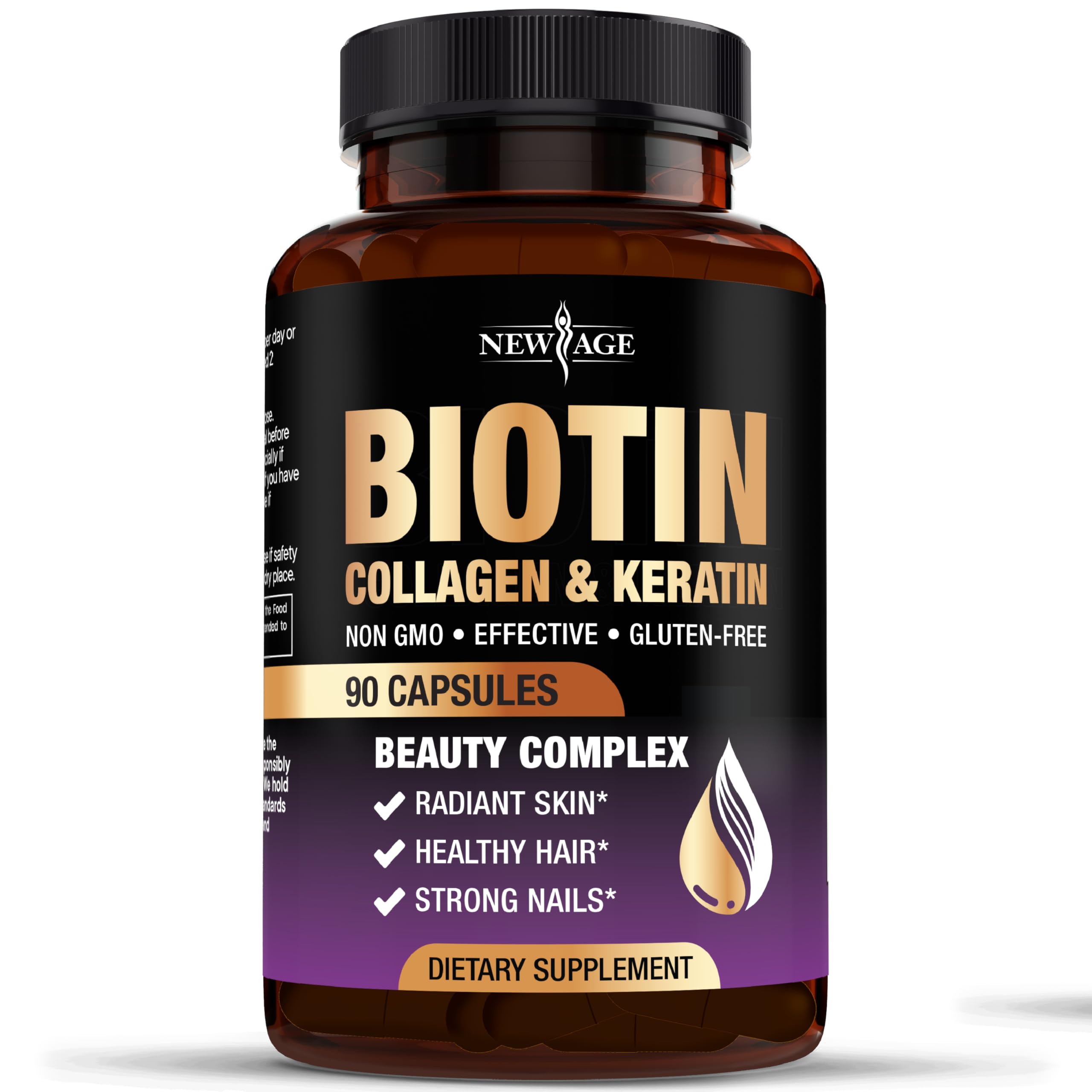 NEW AGE Biotin Collagen Keratin Hyaluronic Acid - 50,000mcg Hair Growth Vitamins for Men and Women, Nails, Hair, Skin Vitamins and DHT Blocker with Vitamin E Folic Acid Pumpkin Seed MSM - 90 Count