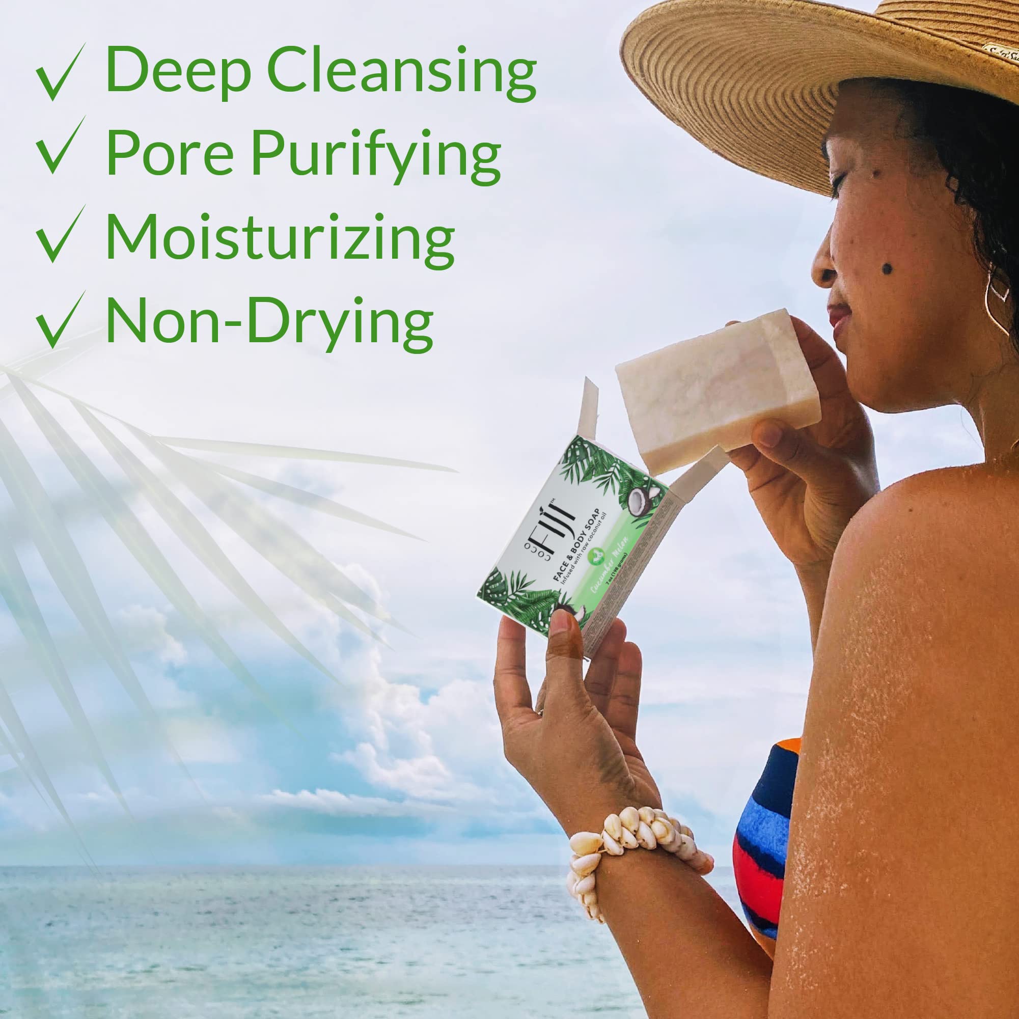 Organic Fiji Coconut Oil Soap, For Face and Body, Cucumber Melon, 7-Ounces by Organic Fiji