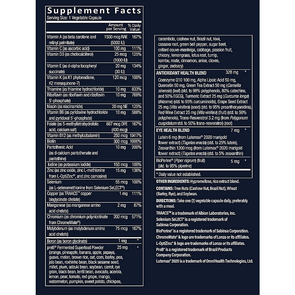 Once-Daily Bioactive Multivitamin for Men - Supports Energy Production & Stress (30 Vegetarian Capsules)