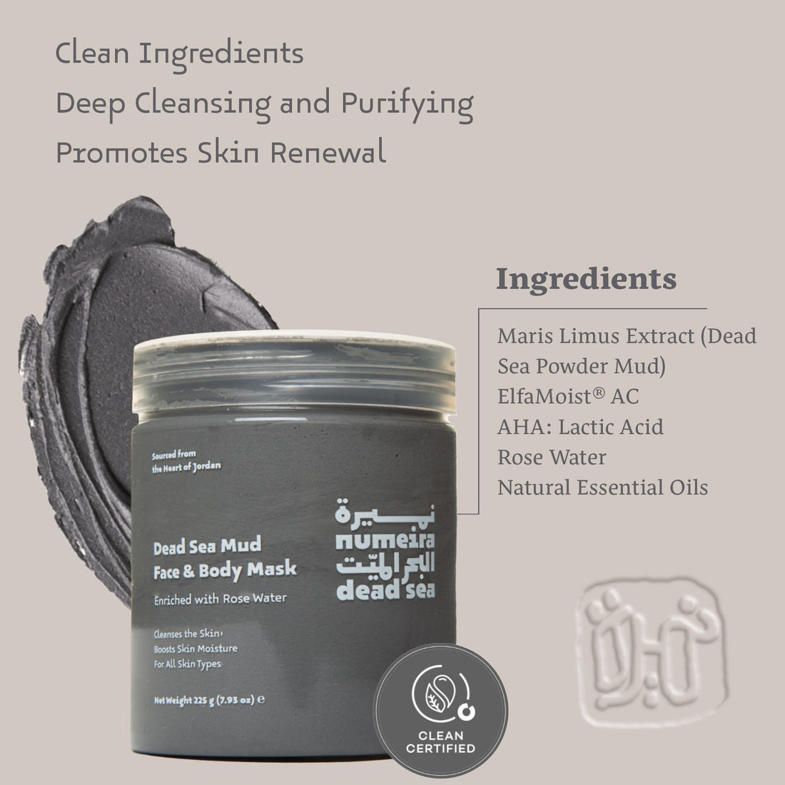 Numeira Dead Sea Mud Mask for Face & Body with Trace Minerals - Harvested from Jordan - Pore Reducer Mud Mask for Acne Skin - Gentle Dead Skin Remover for Face - Hydrating Facial Mask