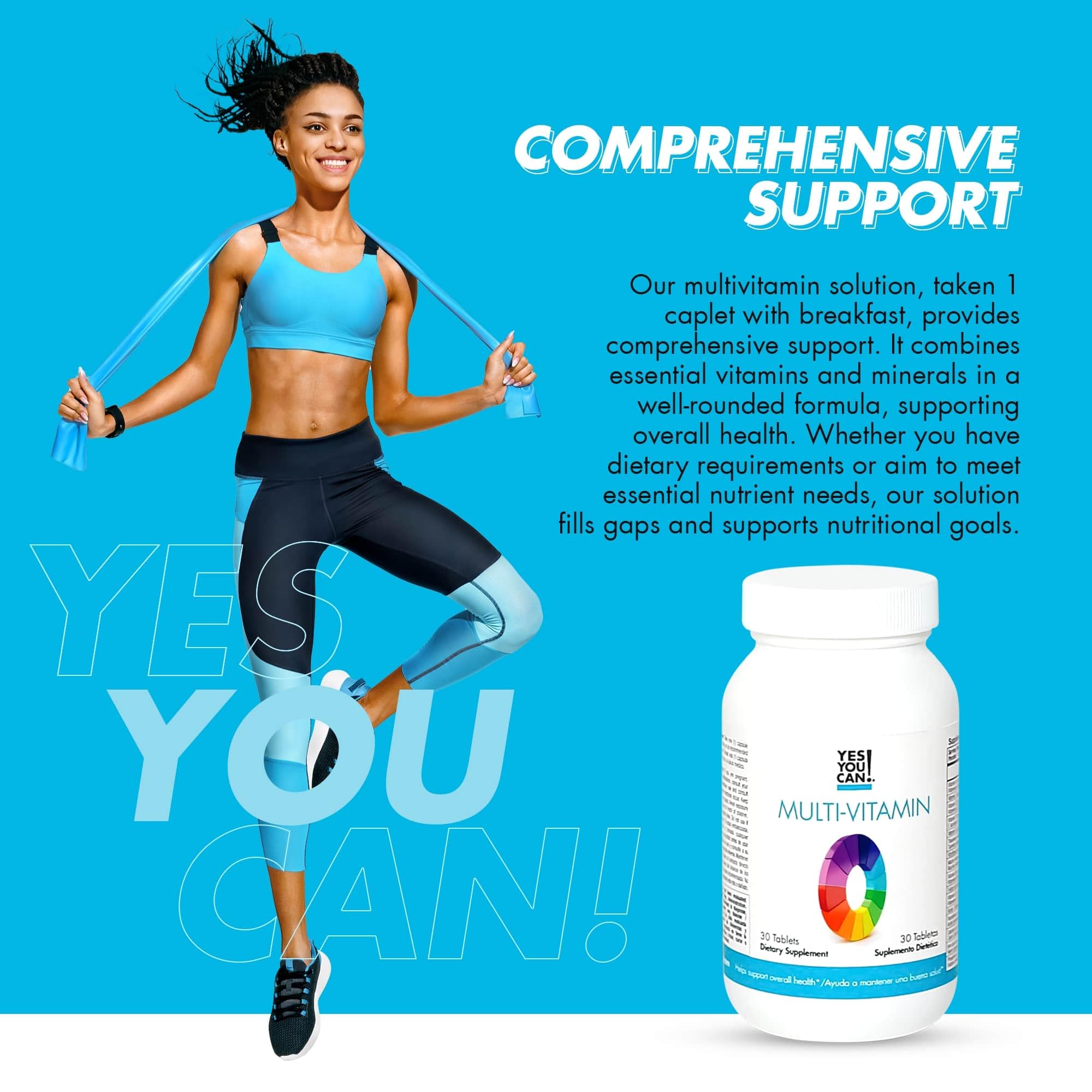 Yes You Can! Daily Multivitamins for Men and Women - Helps Assist Overall Health & Well-Being, Contains Antioxidants, Rich in Vitamin A, B, C & E - Daily Vitamins - 30 Tablets - 1 Pack