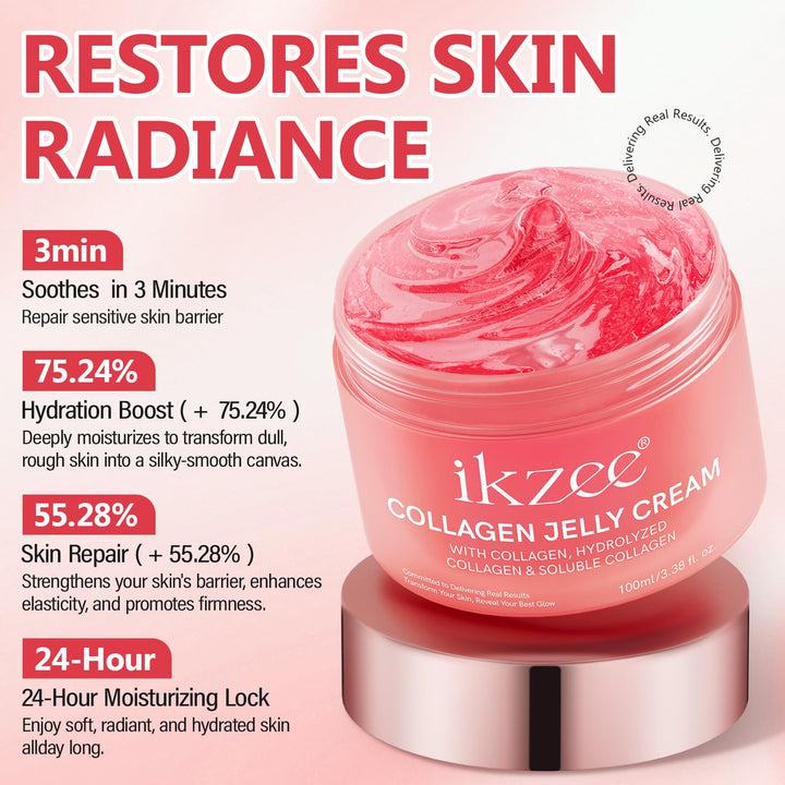 Btefls Collagen Jelly Cream - Instant Face Lift & 24h Hydration - Korean Skincare with Hydrolyzed Collagen - No Artificial Colors, 3.38 Fl Oz - Real Results, Transform Your Skin