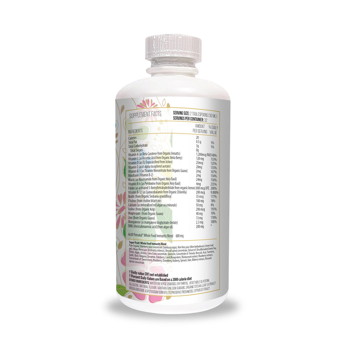 ACTIF Organic Complete Prenatal Liquid with 35+ Vitamins and Organic Herbs, with DHA and Choline, Non-GMO, Made in USA, 32oz