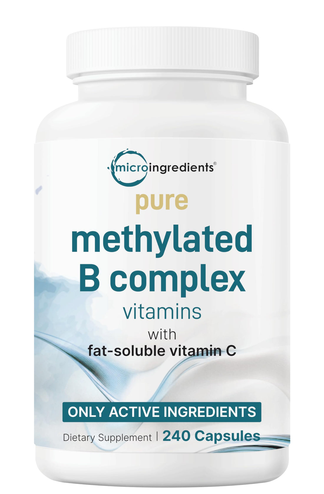 Methylated B Complex | 240 Pure Capsules with High Absorption Fat-Soluble Vitamin C | 11-in-1 with Vitamins B12, Thiamin, Folate + Inositol, Choline, & More | Only Active Ingredients | Filler Free