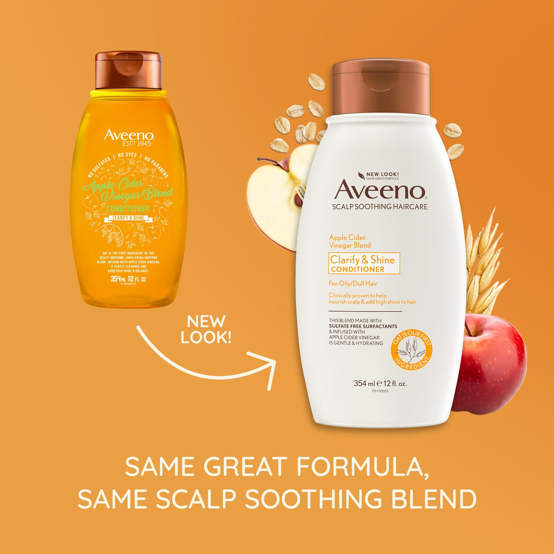 Aveeno Apple Cider Vinegar Sulfate-Free Conditioner for Balance & High Shine, Daily Moisturizing & Scalp Soothing Conditioner for Oily or Dull Hair, Paraben & Dye-Free, 12oz