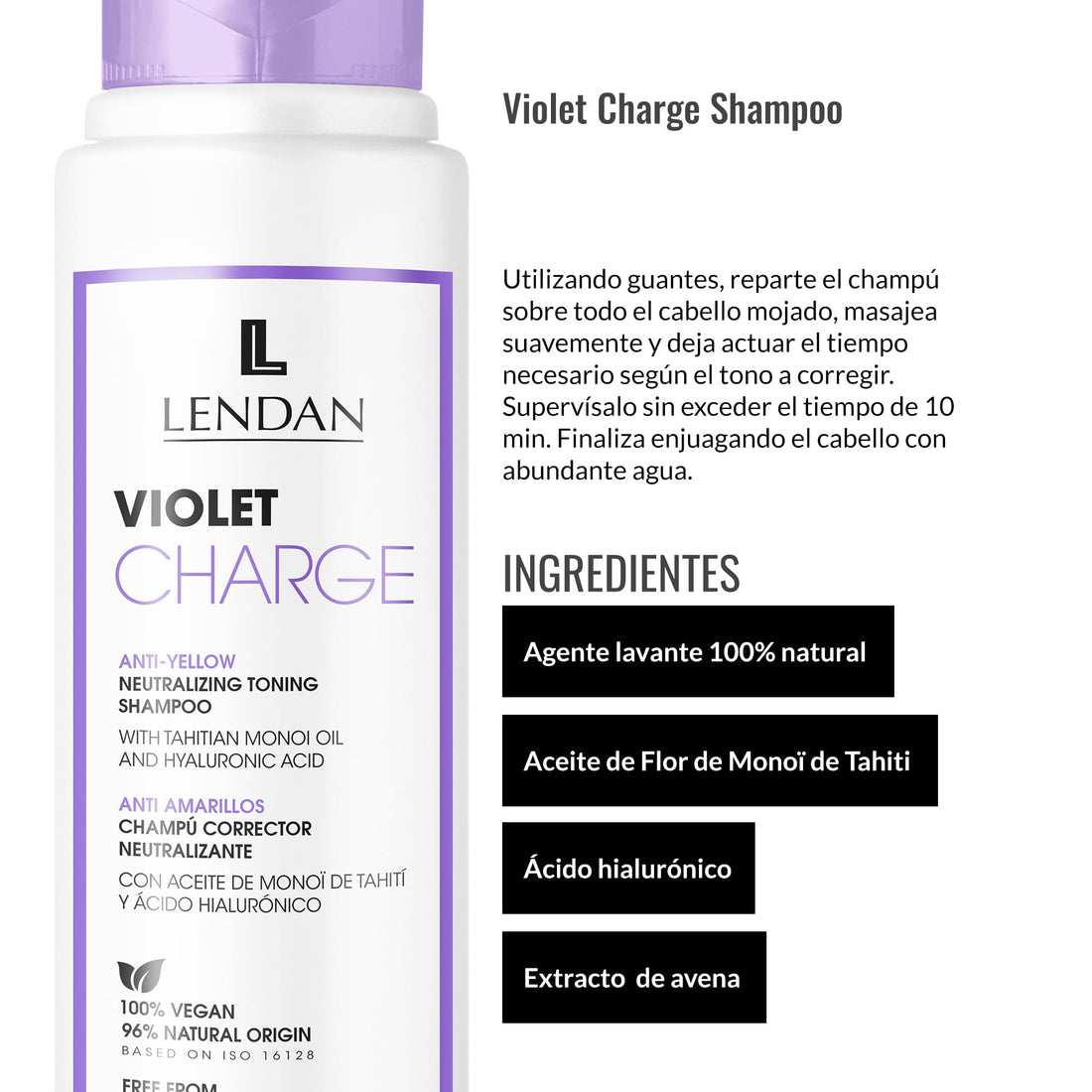Lendan - Purple Shampoo - Violet Charge Shampoo - 300 ml - With Violet Pigments - Color Correcting - Neutralizes Yellow Tones - Deep Hair Hydration - Vegan