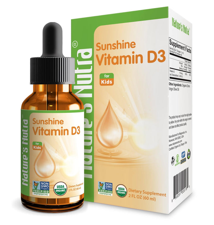 Nature's Nutra Sunshine Vitamin D3 400IU, 2 Fl. Oz (60ml), Premium Baby and Infant Liquid Drops, Toddlers Kids Children Multivitamin Supplement, Non-GMO, Plant Extract