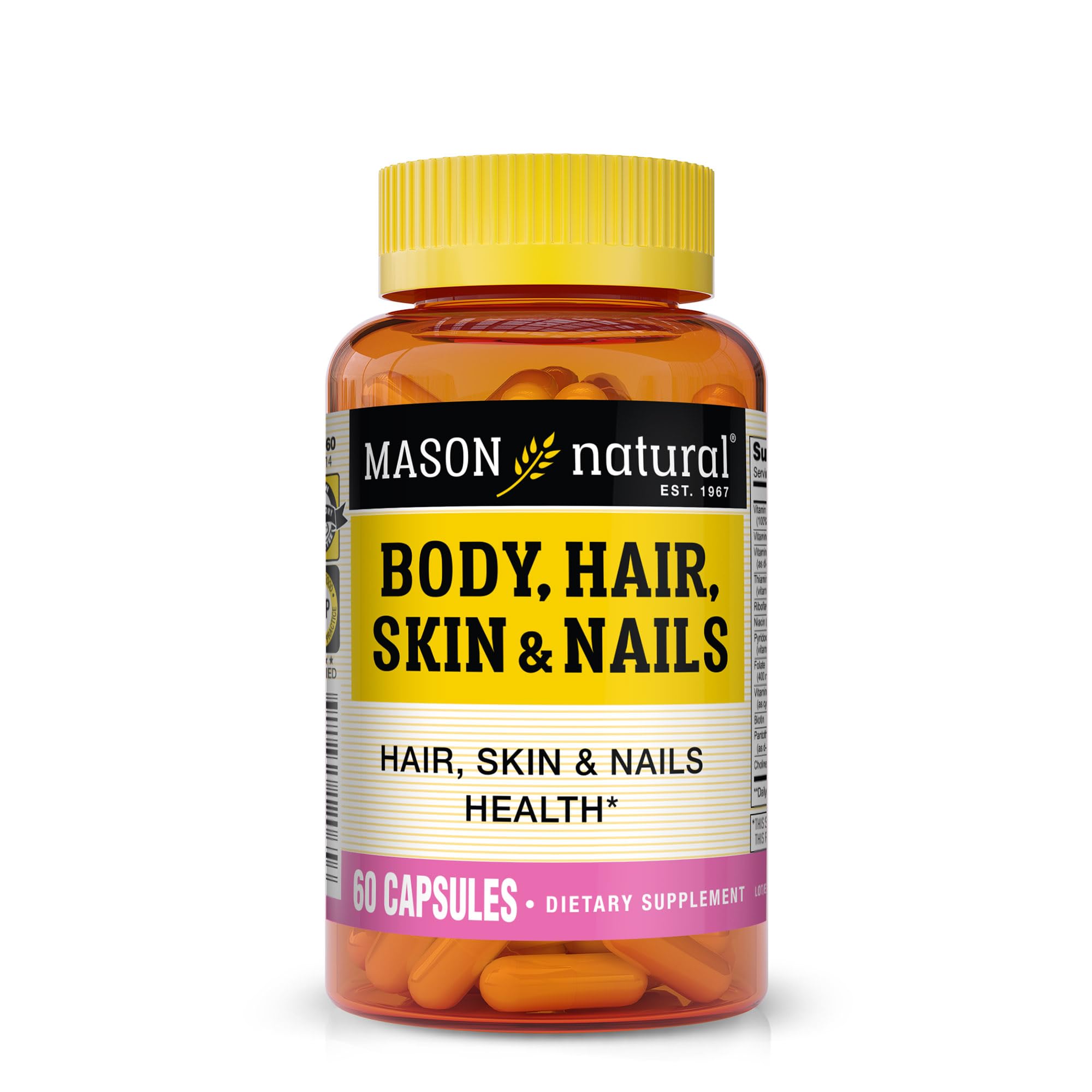 MASON NATURAL Body, Hair, Skin & Nails, with Vitamins A, C, E & Biotin, Supports Healthy Hair, Skin & Nails, 60 Capsules