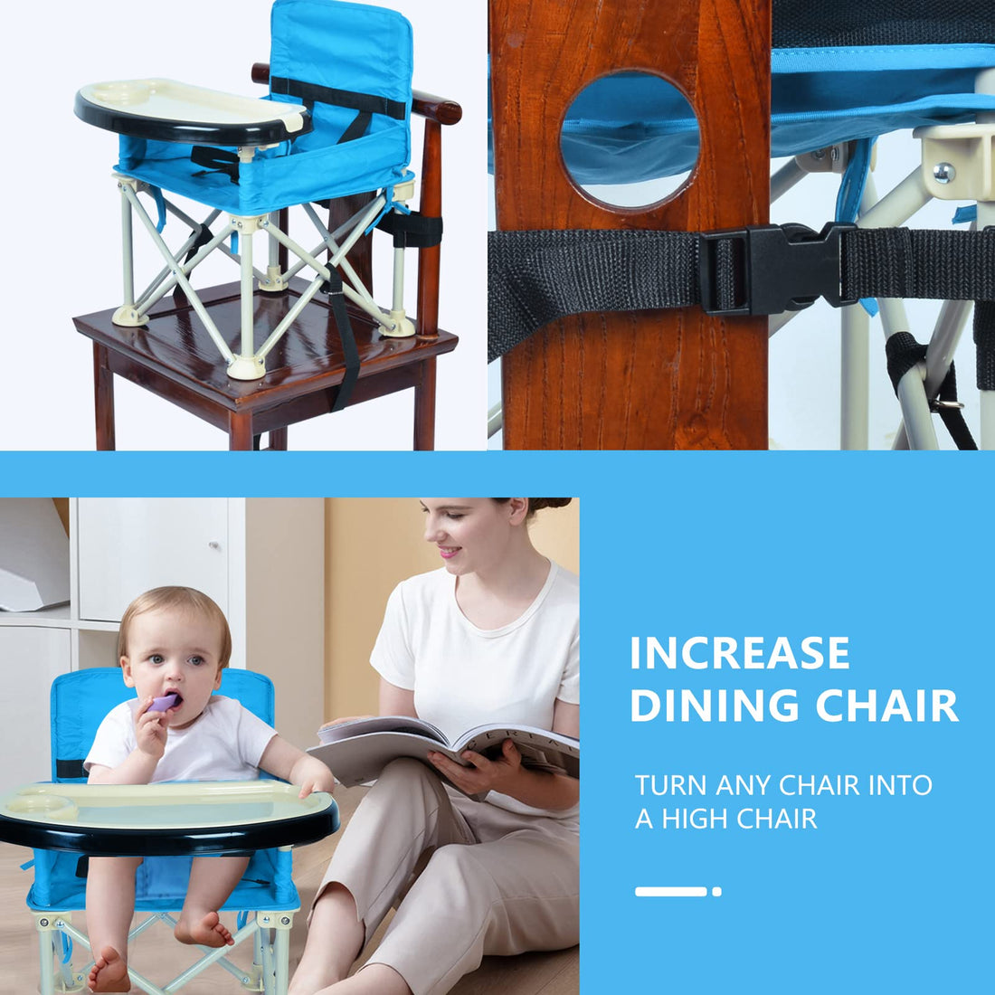 Travel Booster Seat with Tray for Baby Activity Chair Folding Portable High Chair for Eating Dining, Camping, Beach, Lawn, Grandma’s (White)