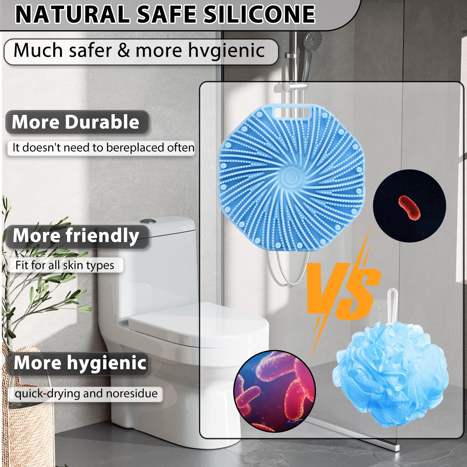 Silicone Body Scrubber, Exfoliating Body Scrubber for Sensitive Skin, Silicone Body Scrubber Shower Brush, Silicone Body Brush for Showering (Black, 1Pcs)