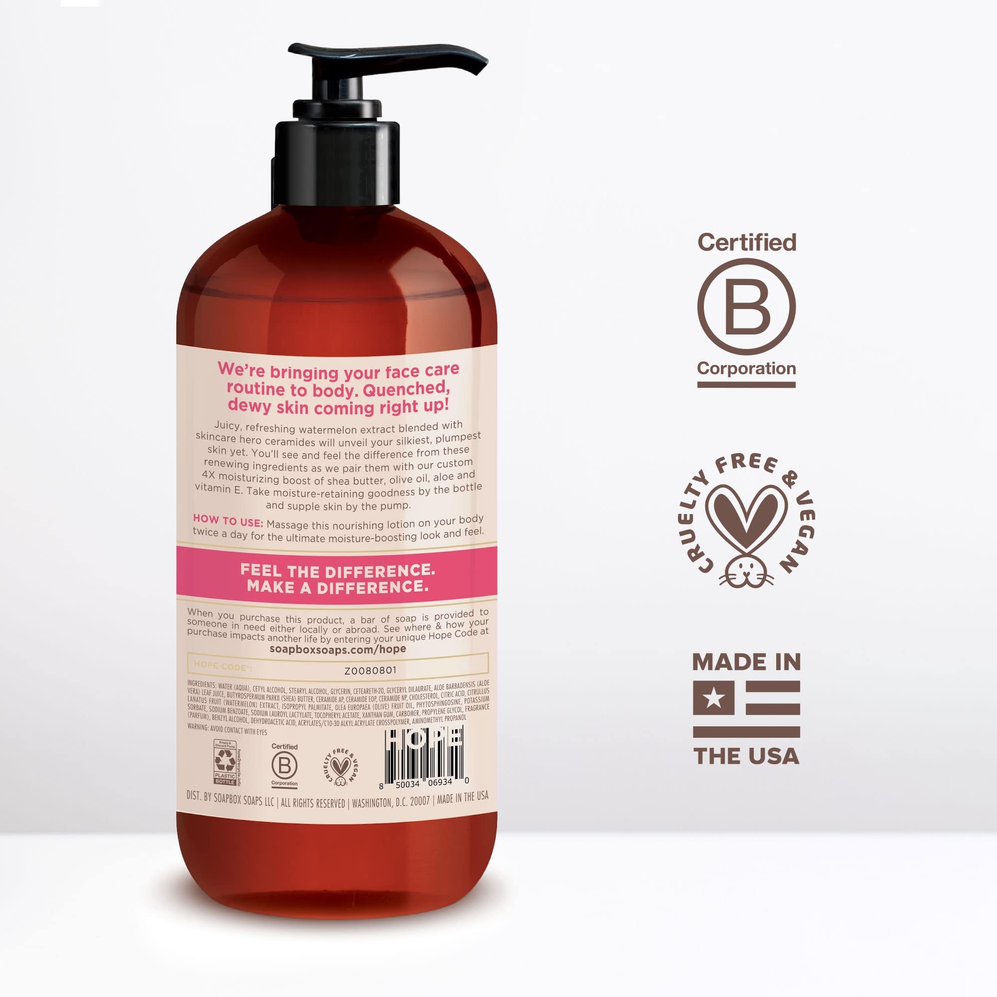 Soapbox Body Lotion, Watermelon & Ceramides Body Lotion for Dry Skin, Plump and Hydrate with Ceramides, Moisturizer for Women, Men, Vegan & Cruelty Free Skin Care, 3 Pack, 16 oz each