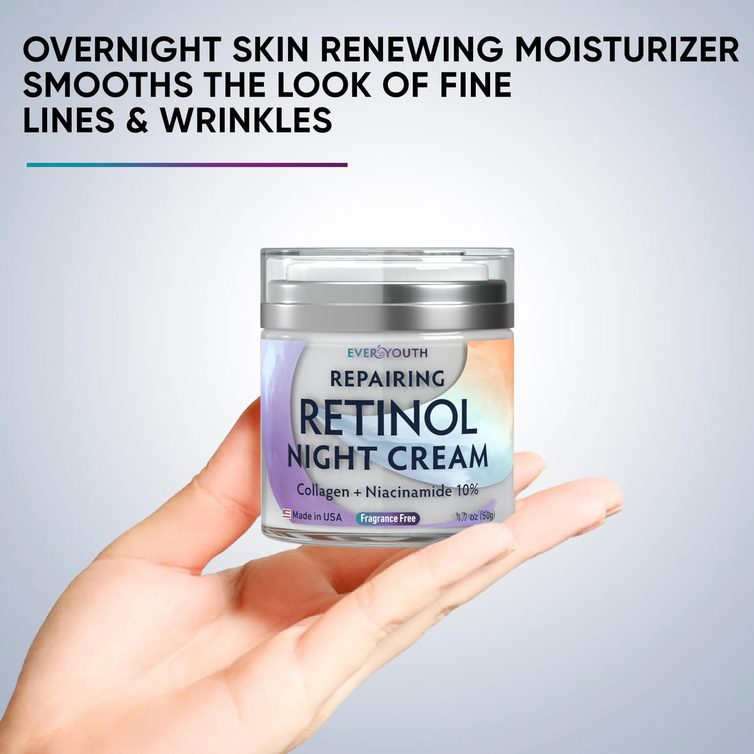 Night Cream Face Moisturizer for Women with Retinol, Collagen, Niacinamide, Anti Aging Overnight Face Mask, Made in USA, Niacinamide Serum Facial Moisturizer Anti Wrinkle Cream for Women, 1.7oz