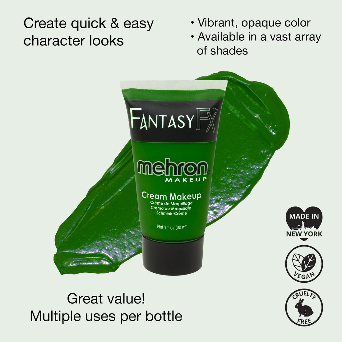 Mehron Makeup Fantasy F/X Water Based Face & Body Paint (1 oz) (KELLY GREEN)