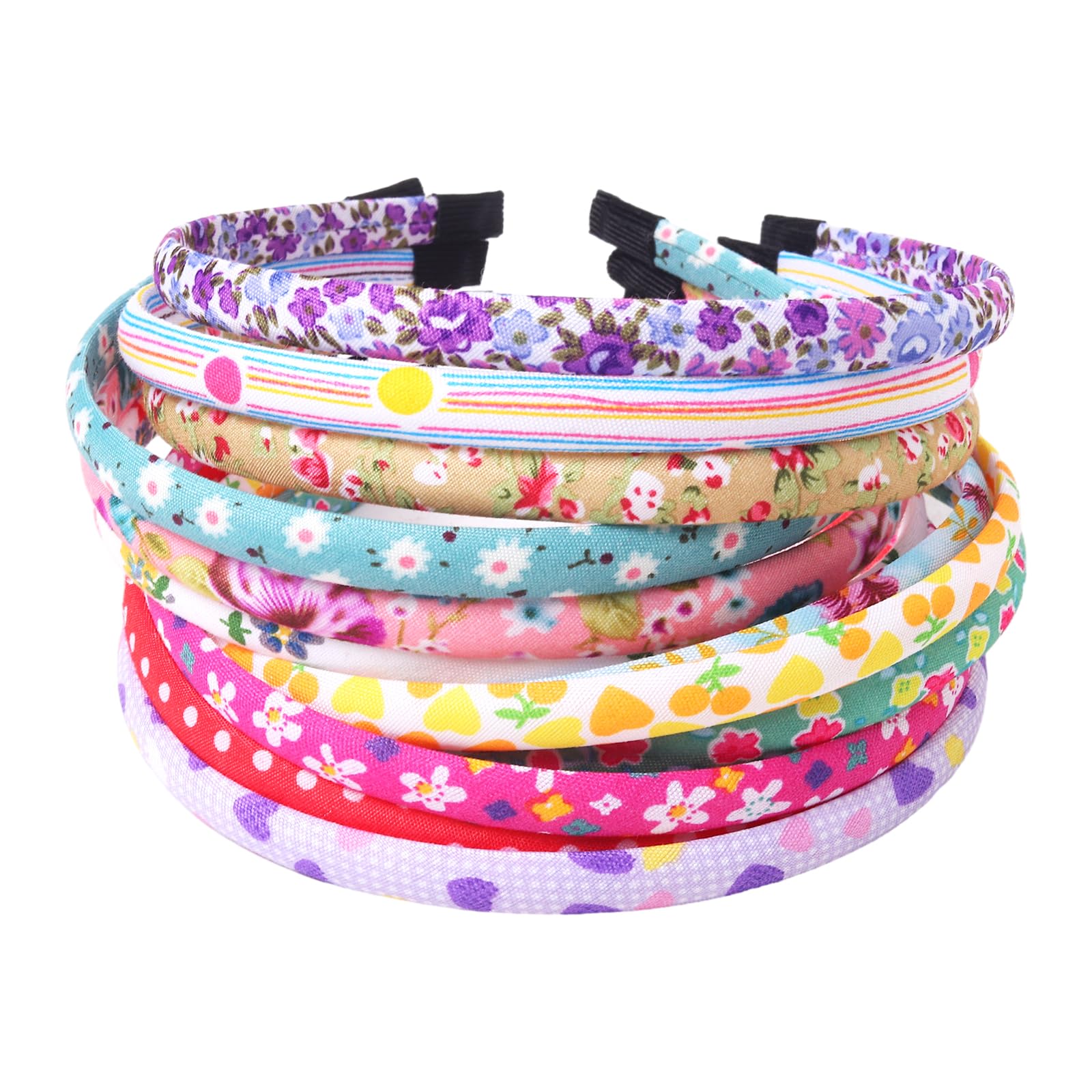 Headbands for Girls 12Pcs Thin Head Bands for Kids Children Hairbands for Toddler Floral Cloth Fabric Covered Headband Birthday Party Favors
