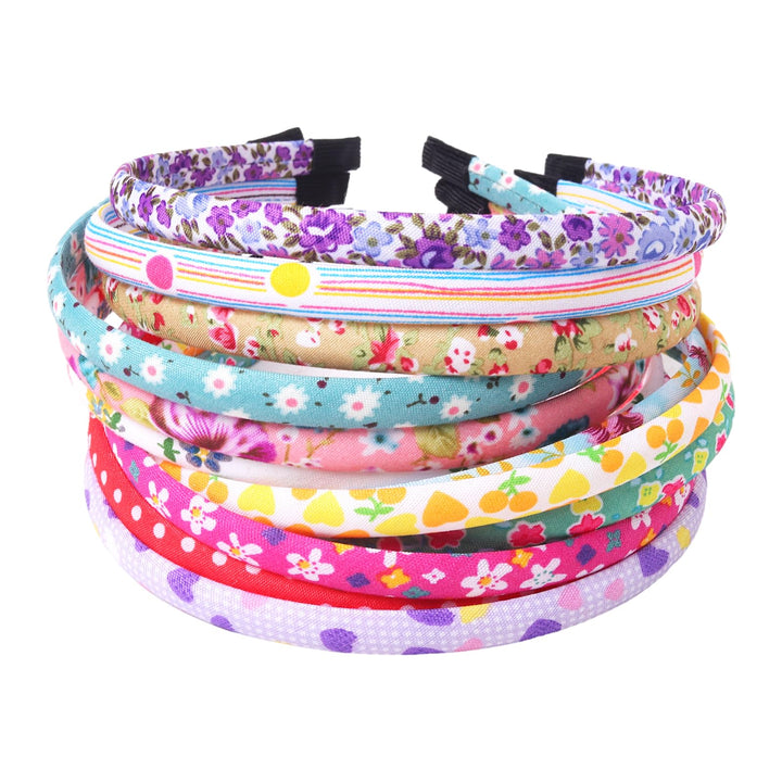 Headbands for Girls 12Pcs Thin Head Bands for Kids Children Hairbands for Toddler Floral Cloth Fabric Covered Headband Birthday Party Favors