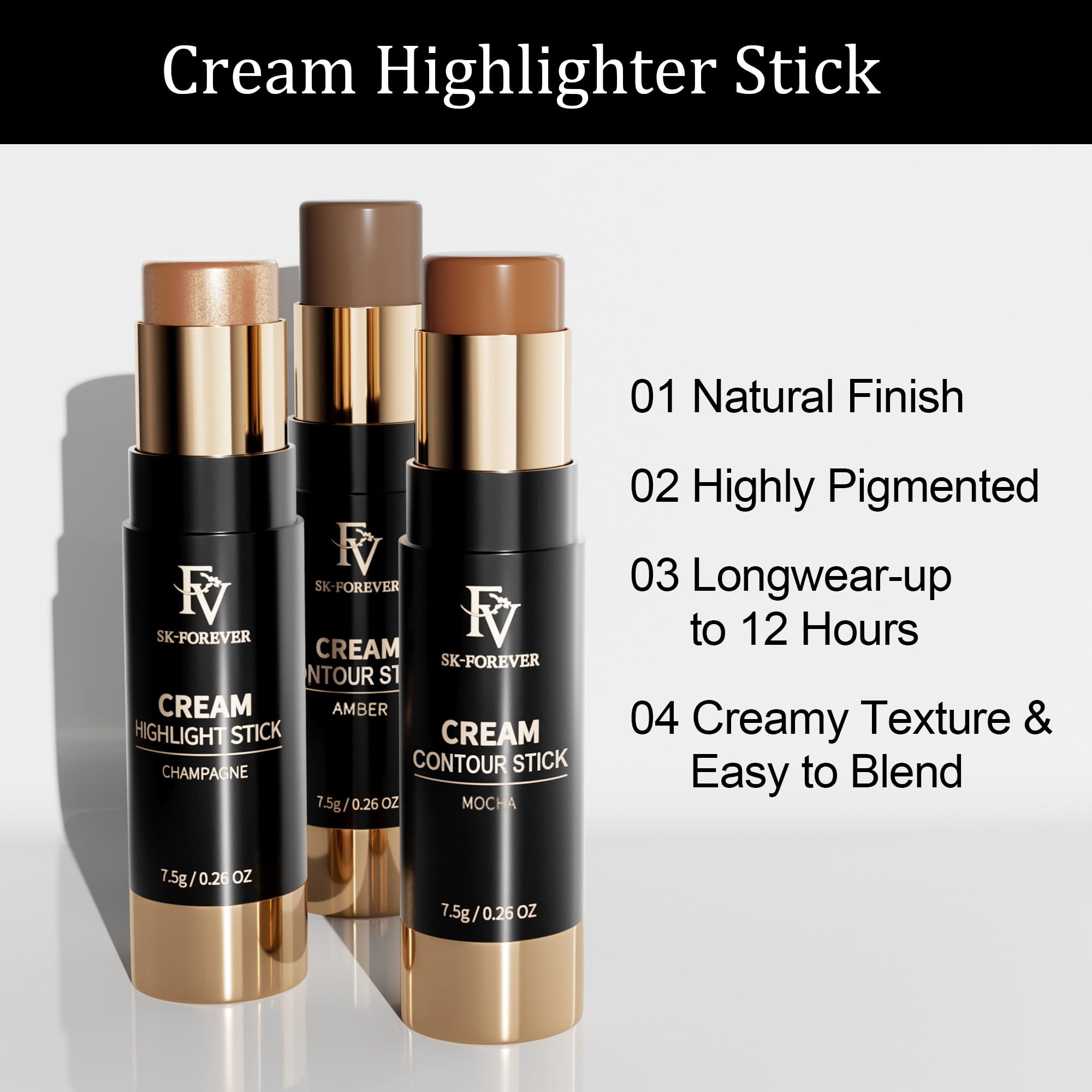 FV Cream Highlighter Stick, Blendable & Long Lasting Highlight Stick with Natural Finish, Shimmer Face Highlighter Makeup for Glowing Skin & Eyeshadow, Cruelty-free, 03 Champagne