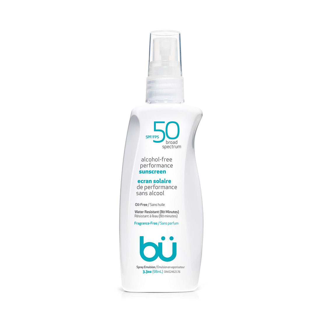 Sunscreen Spray SPF 50 by Bu - Travel Size Organic Biodegradable Sun Block for Sensitive Skin - Oil-Free, Alcohol-Free, Non Comedogenic, Water-Resistant (3.3 Ounce)