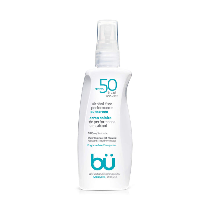 Sunscreen Spray SPF 50 by Bu - Travel Size Organic Biodegradable Sun Block for Sensitive Skin - Oil-Free, Alcohol-Free, Non Comedogenic, Water-Resistant (3.3 Ounce)