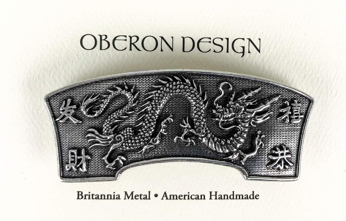 Dragon Hair Clip, Medium Hand Crafted Metal Barrette Made in the USA with a 70mm Imported French Clip by Oberon Design