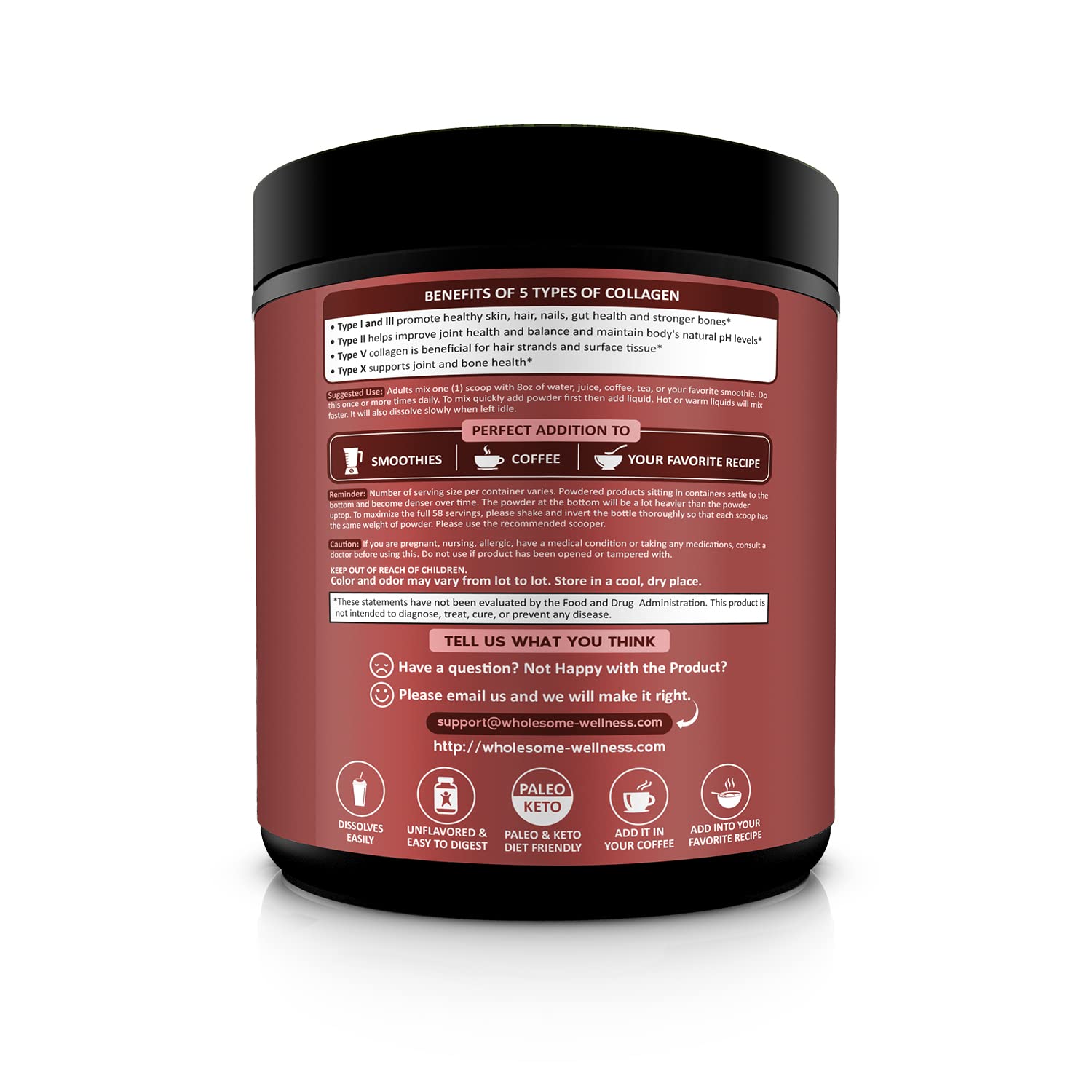 Wholesome Wellness Multi Collagen Protein Powder Hydrolyzed (Type I II III V X) Grass-Fed All-in-One Super Bone Broth + Peptides - Premium Blend of Beef, Chicken, Wild Fish, Eggshell, 58 Servings