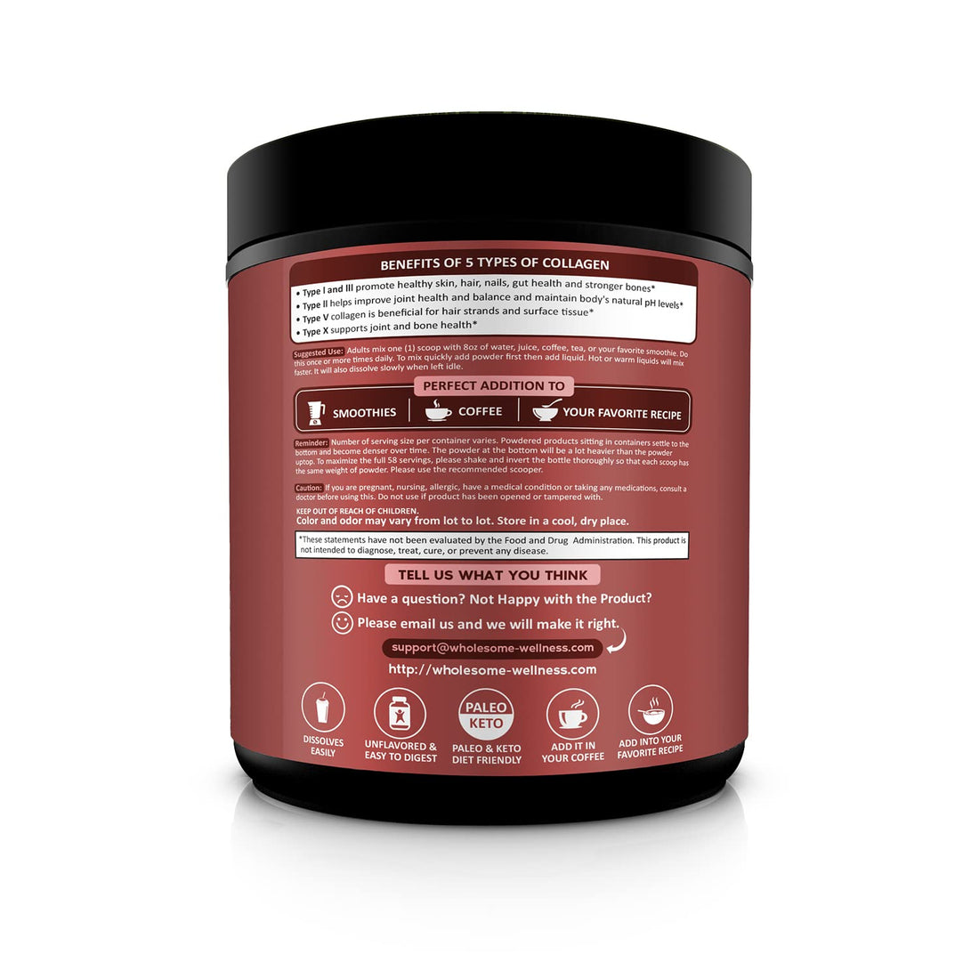 Wholesome Wellness Multi Collagen Protein Powder Hydrolyzed (Type I II III V X) Grass-Fed All-in-One Super Bone Broth + Peptides - Premium Blend of Beef, Chicken, Wild Fish, Eggshell, 58 Servings