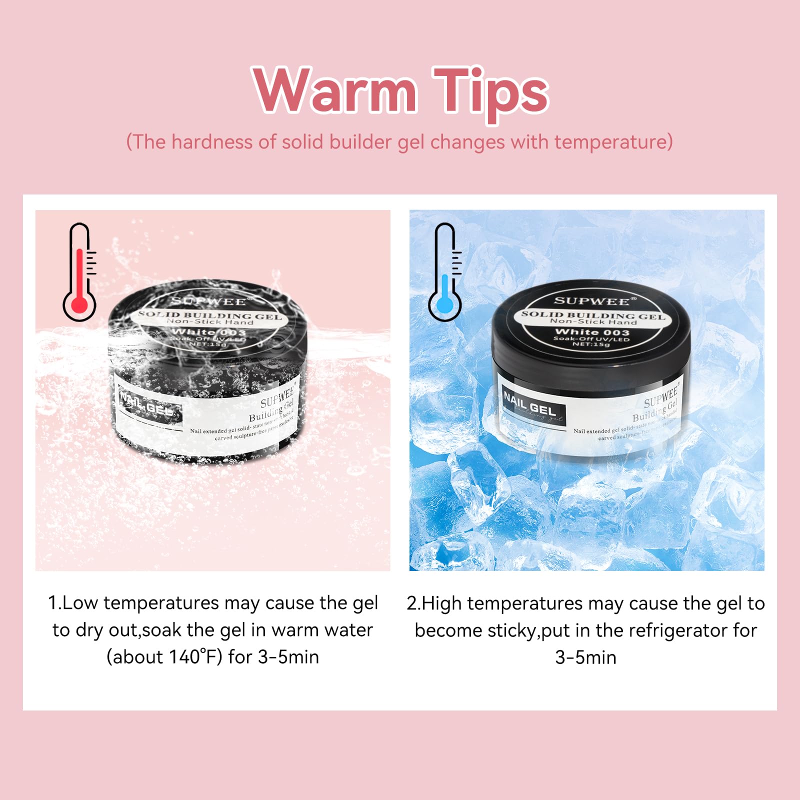 SUPWEE 3D Nail Art Gel Clear and White Solid Builder Gel for Nails Non-Stick Hand Sculpture Hard Gels with Dual Form for Carving Patterns Decoration Nail Art Home Manicure DIY for Women