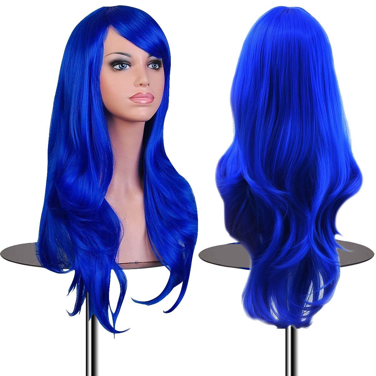 Emax Design Wigs 28 Inch Cosplay Wig For Women With Wig Cap And Comb(Dark Blue)