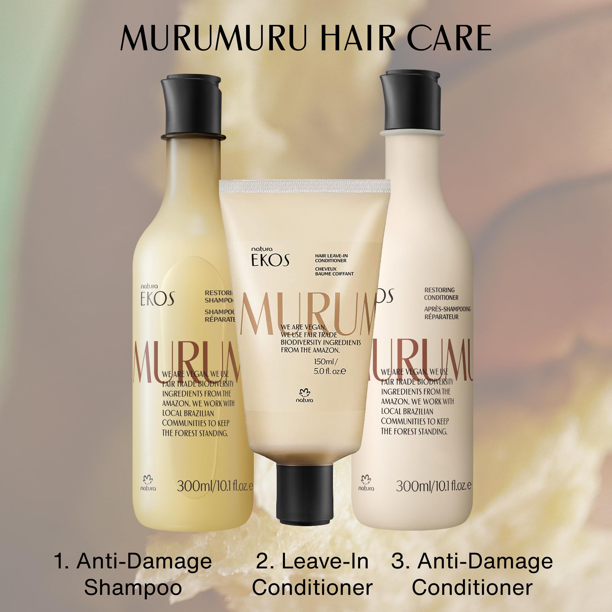 Natura Murumuru Hair Leave-In Conditioner, 1.5 oz - Unisex, For Frizzy Hair - Repairs Split Ends, Reduces Frizz, Detangles, Vegan