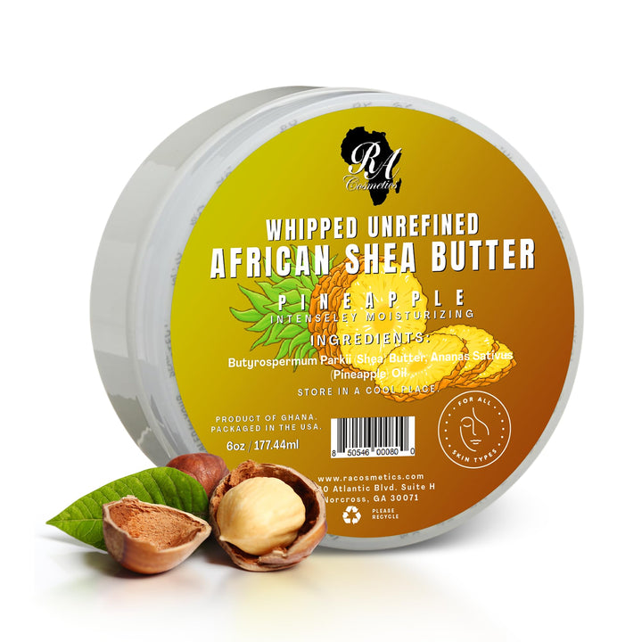 RA COSMETICS Whipped Shea Butter Pineapple - 6oz | 100% Pure & Natural African Shea Butter for Men & Women - Ultimate Handcrafted Moisturizer with Essential Vitamins for Radiant Skin
