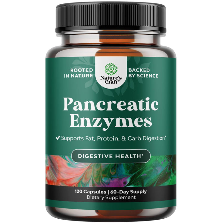 Natures Craft Pancreatin Digestive Enzymes for Digestive Health - Pancreatic Enzymes for Humans with Fat Carb and Protein Women and Men - Protease Amylase & Lipase Digestion -120ct