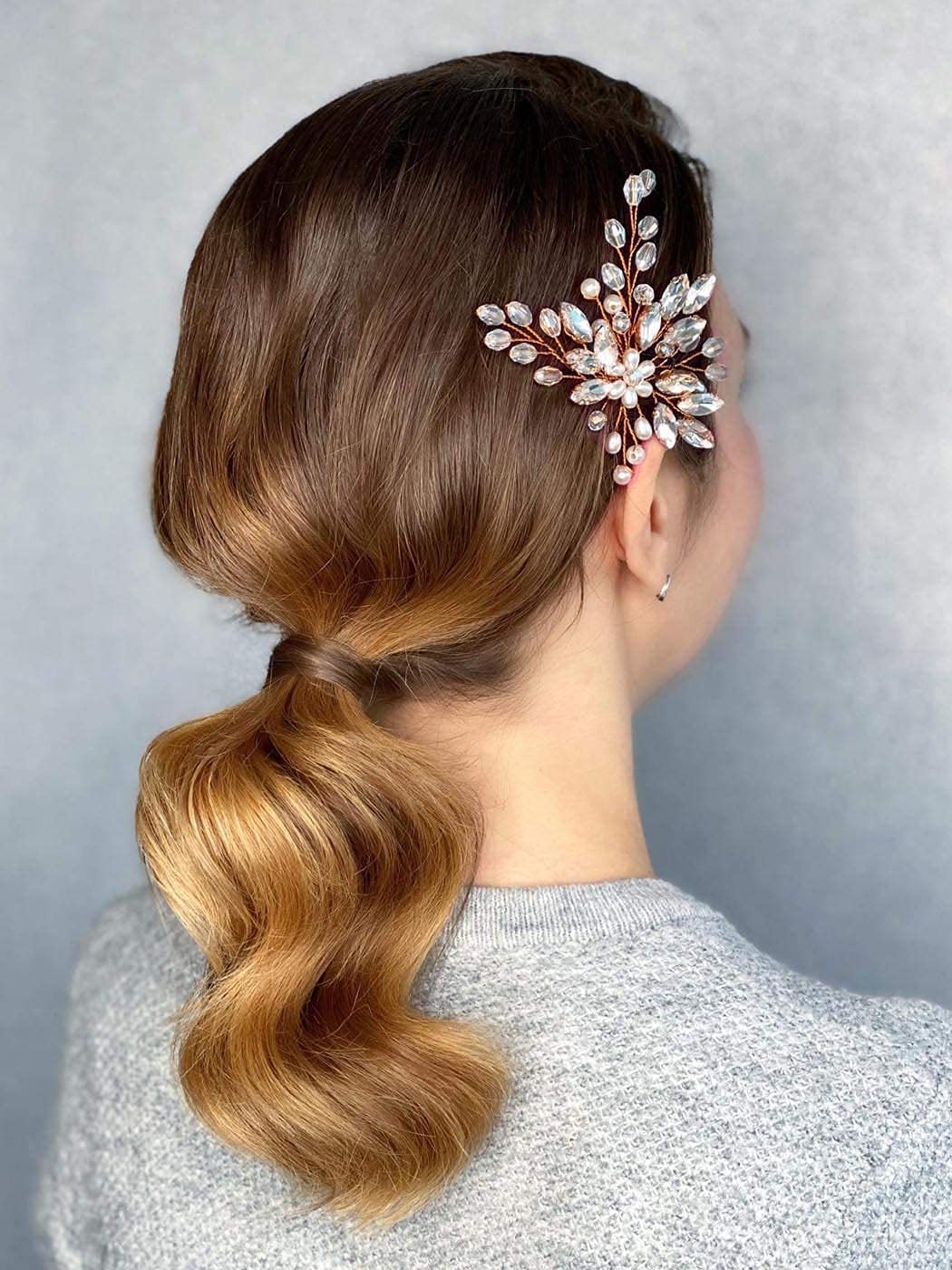 Unicra Bride Wedding Rhinestone Hair Pins Crystal Bridal Hair Pieces Wedding Hair Accessories for Women and Girls (Rose Gold)